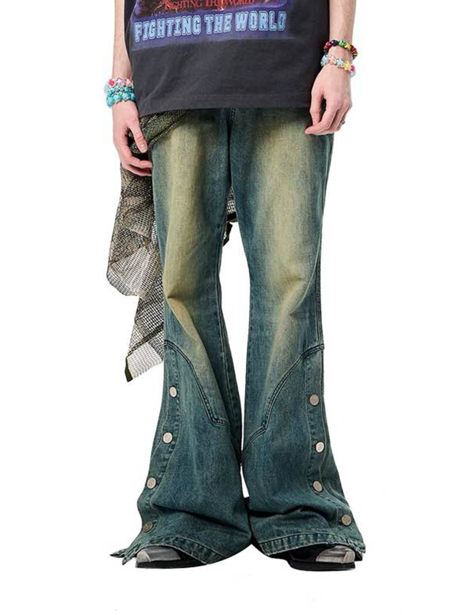 ERISSTOFF Washed Detachable Flared Jeans Blue