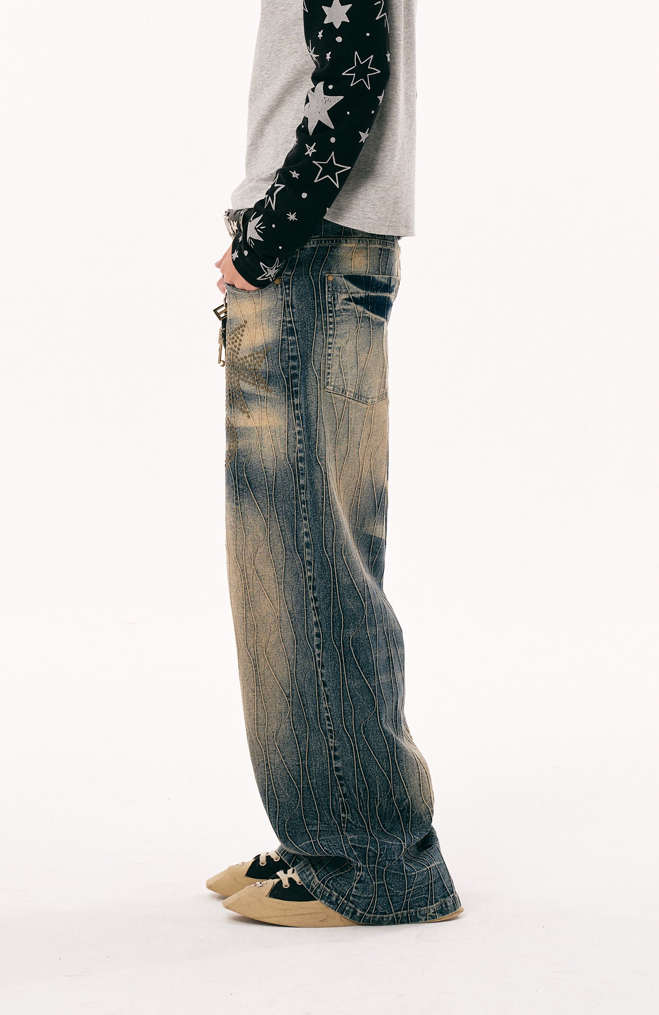 PASET Cross And Star Studded Wide-Leg Jeans