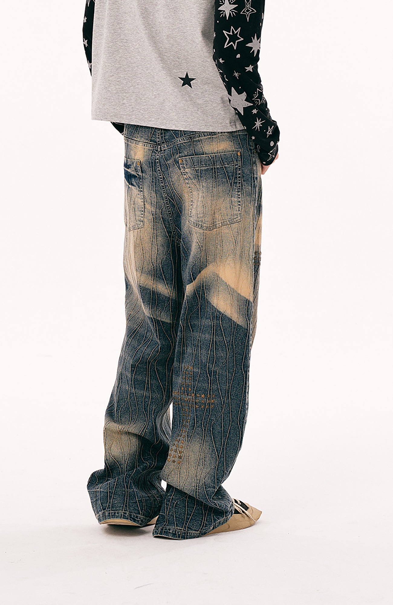 PASET Cross And Star Studded Wide-Leg Jeans
