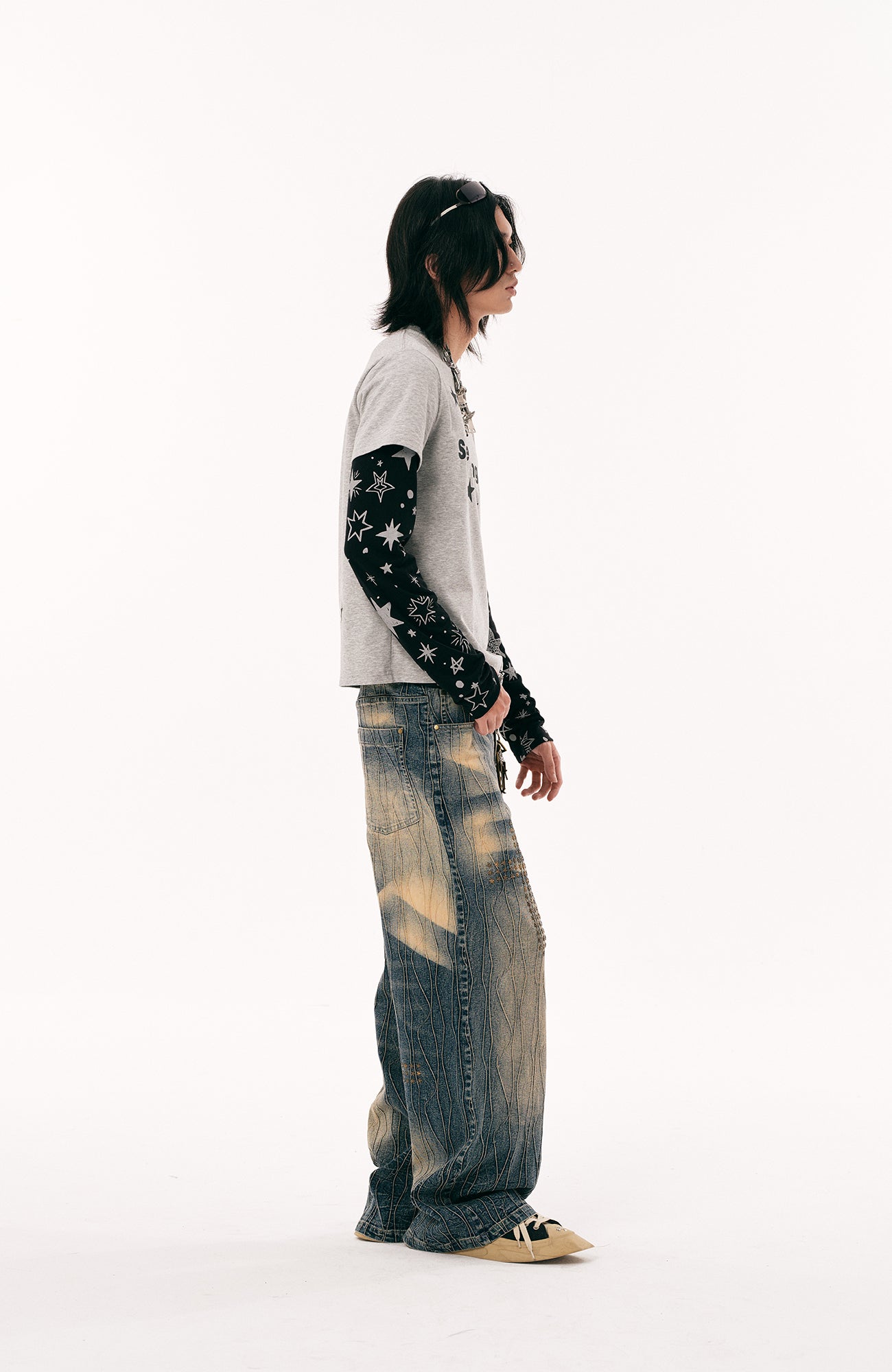 PASET Cross And Star Studded Wide-Leg Jeans