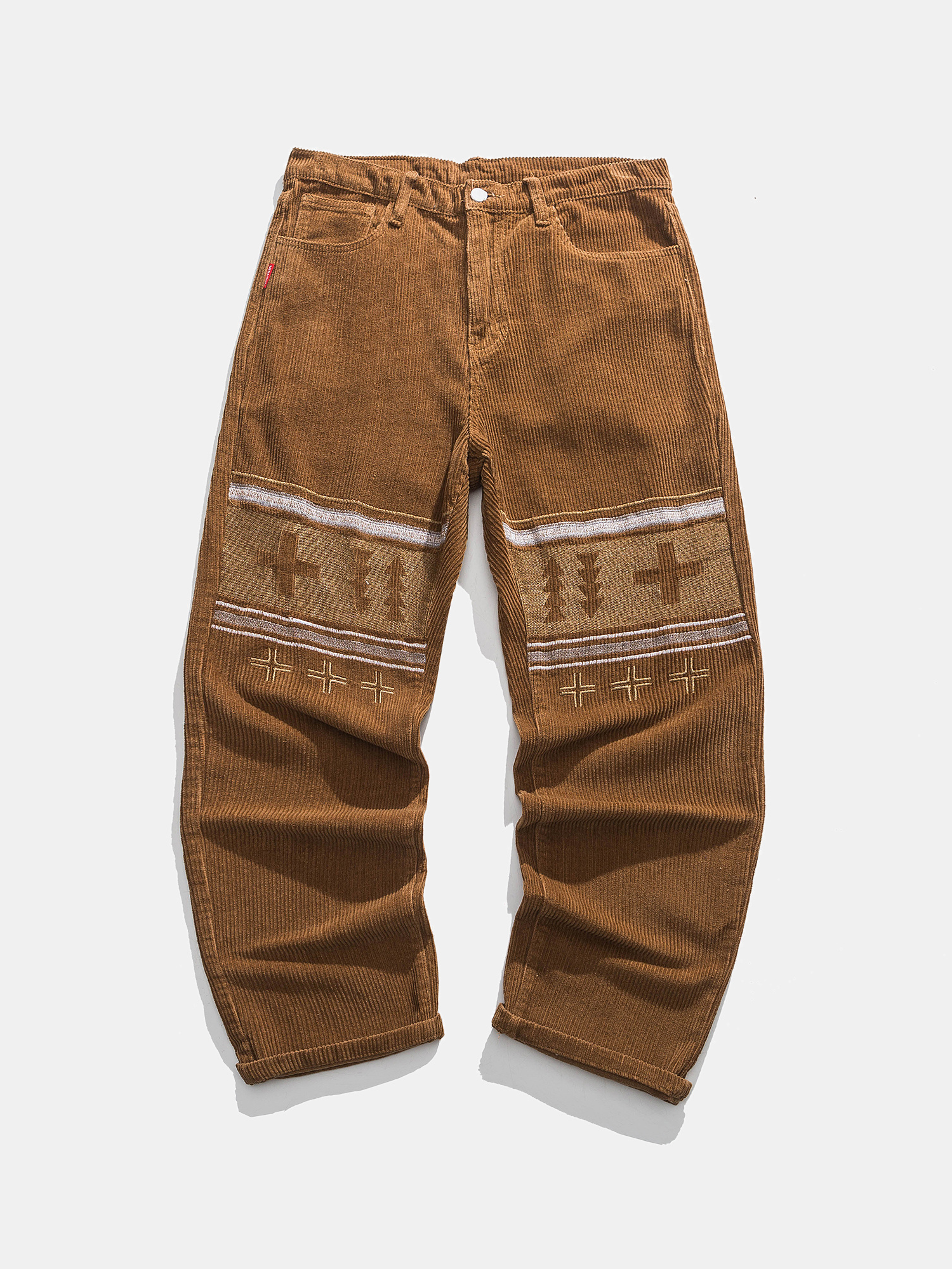 ME DA IGUAL Embroidered Corduroy Straight-Leg Pants