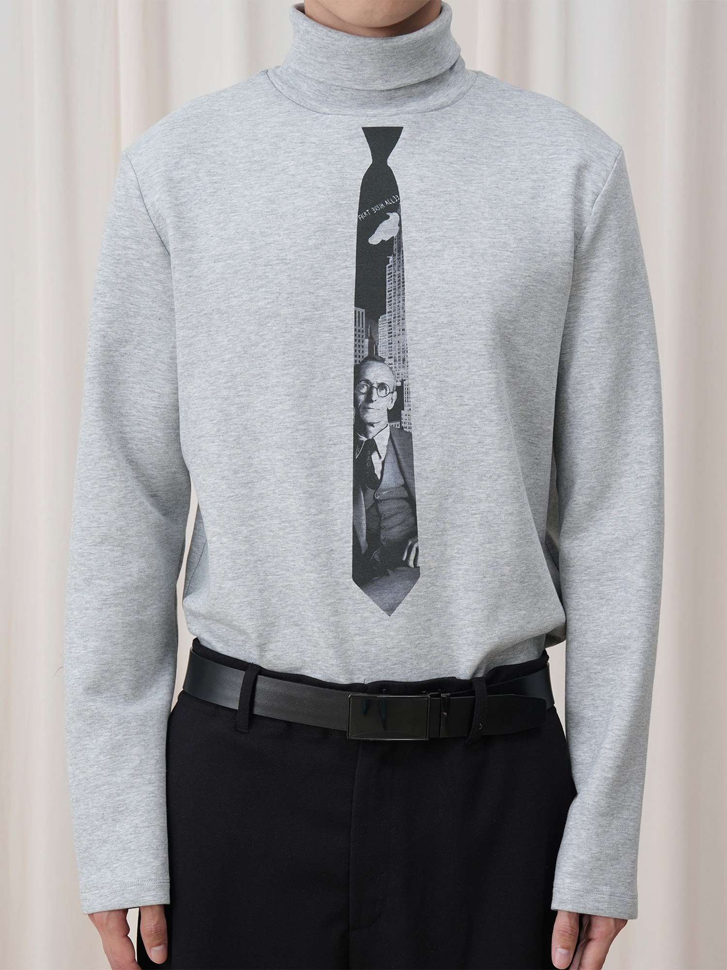 OUYANG WENJUN Tie-Graphic Turtleneck Long-Sleeve Tee