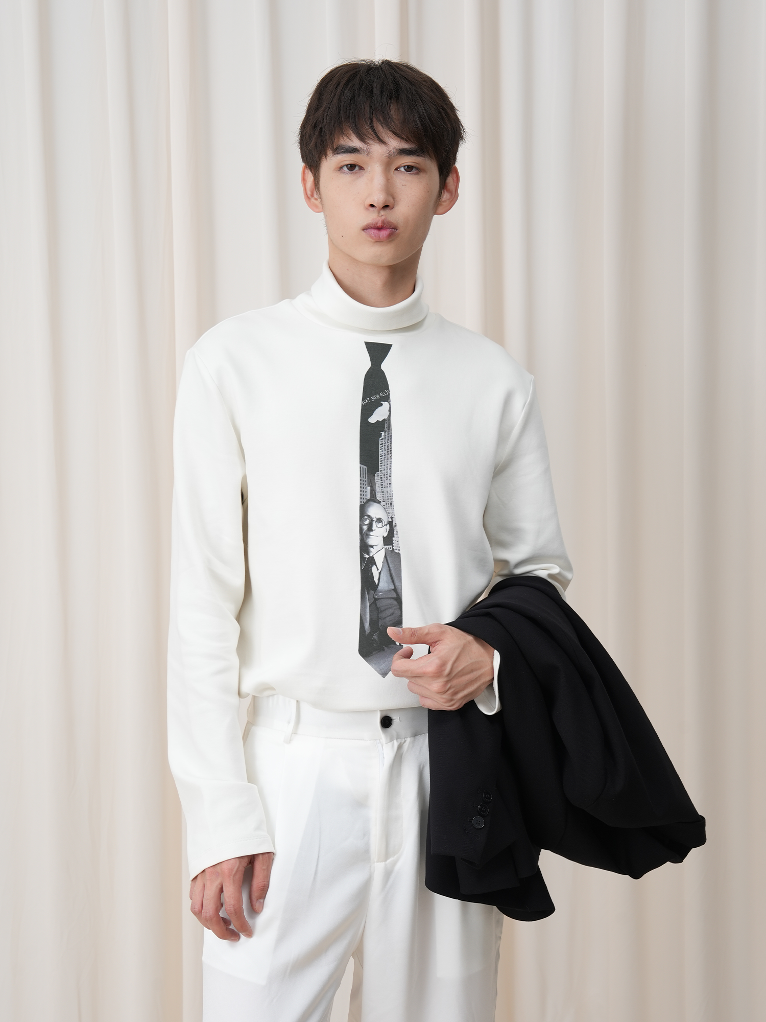 OUYANG WENJUN Tie-Graphic Turtleneck Long-Sleeve Tee