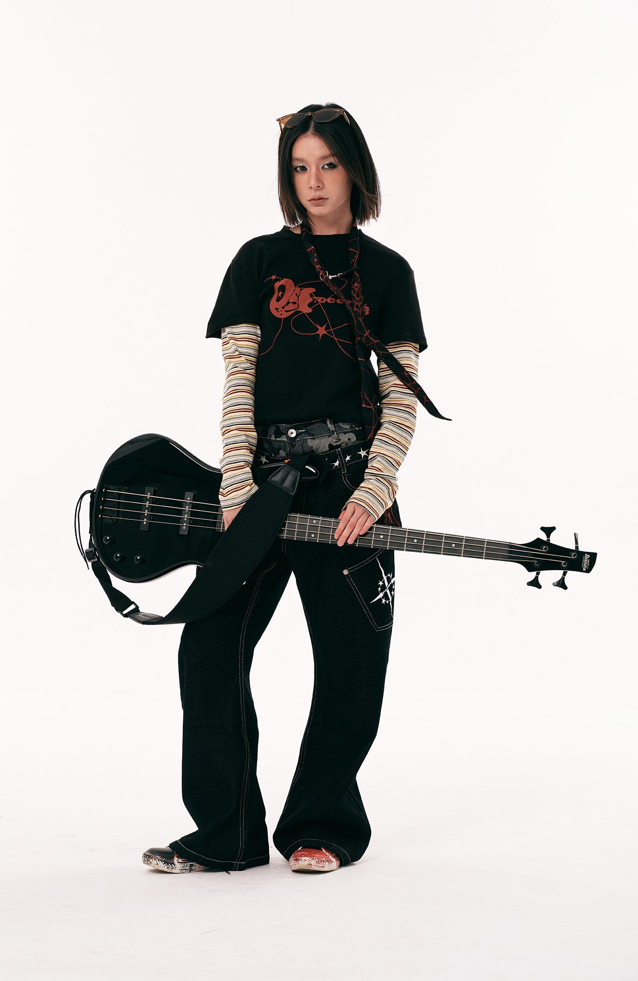PASET Camo Double Waist Embroidered Jeans