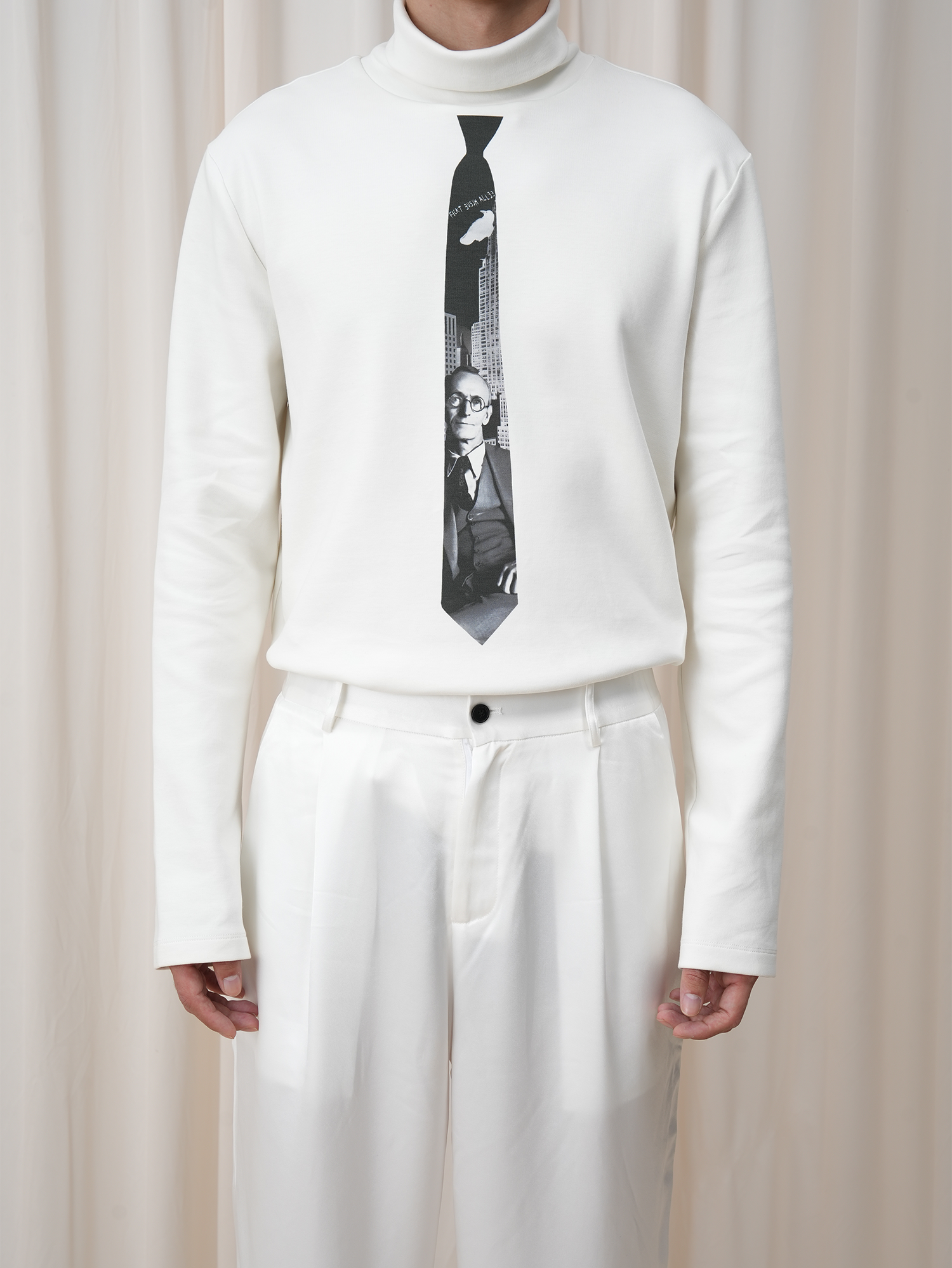 OUYANG WENJUN Tie-Graphic Turtleneck Long-Sleeve Tee