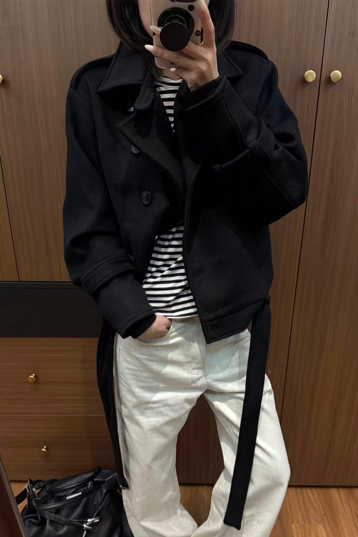 REMODUTION Wool-Blend Asymmetric Lapel Tie-Detail Coat