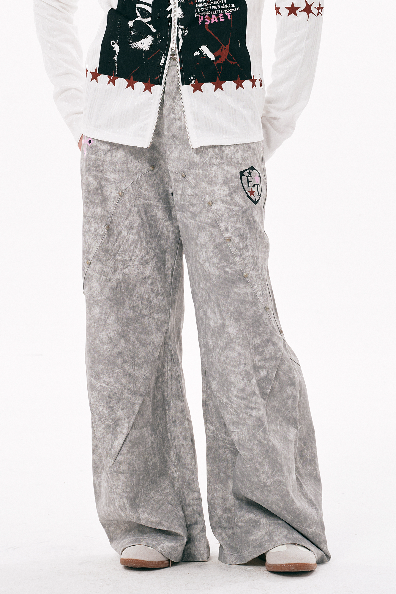 PASET Distressed Marbled Curved Pants