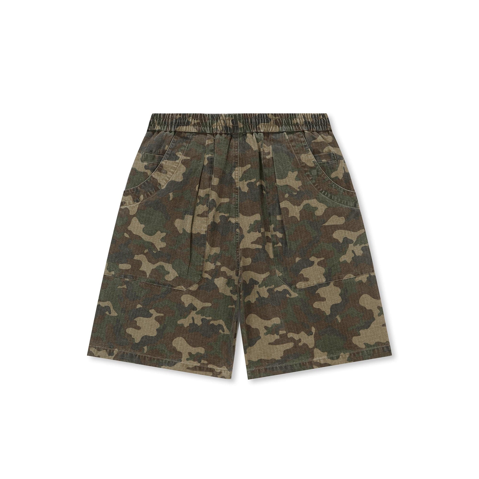 BONELESS Camo Grid Pleated Drawstring Shorts
