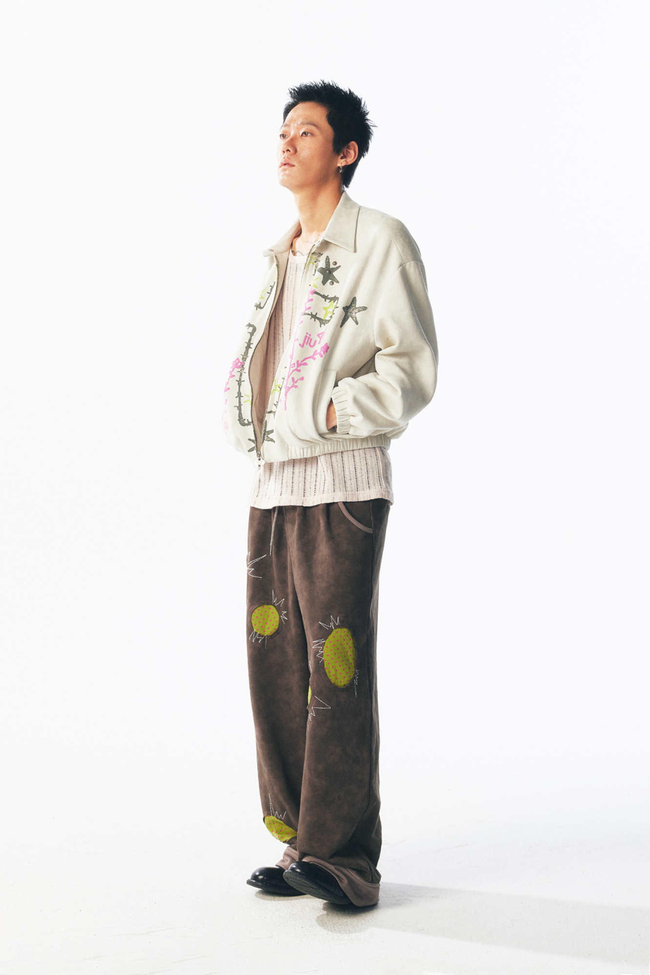 1997 POSTOFFICE Floral Cross Faux Suede Jacket