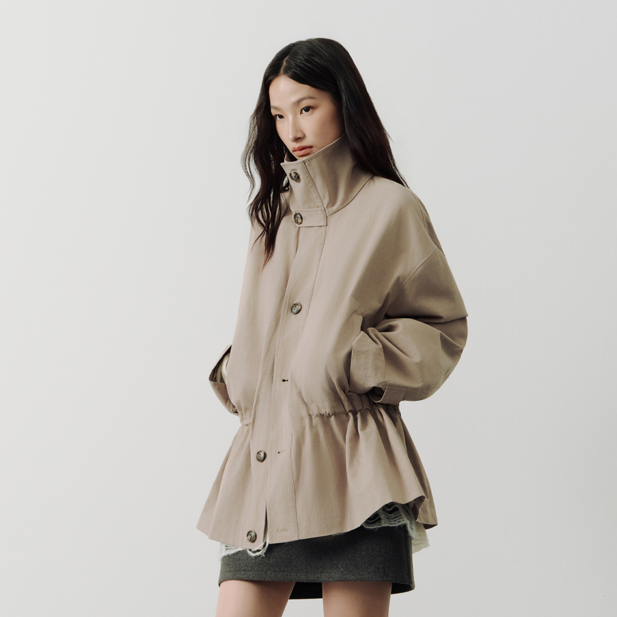 SAME FLOW Stand-Collar Drawstring-Waist Jacket