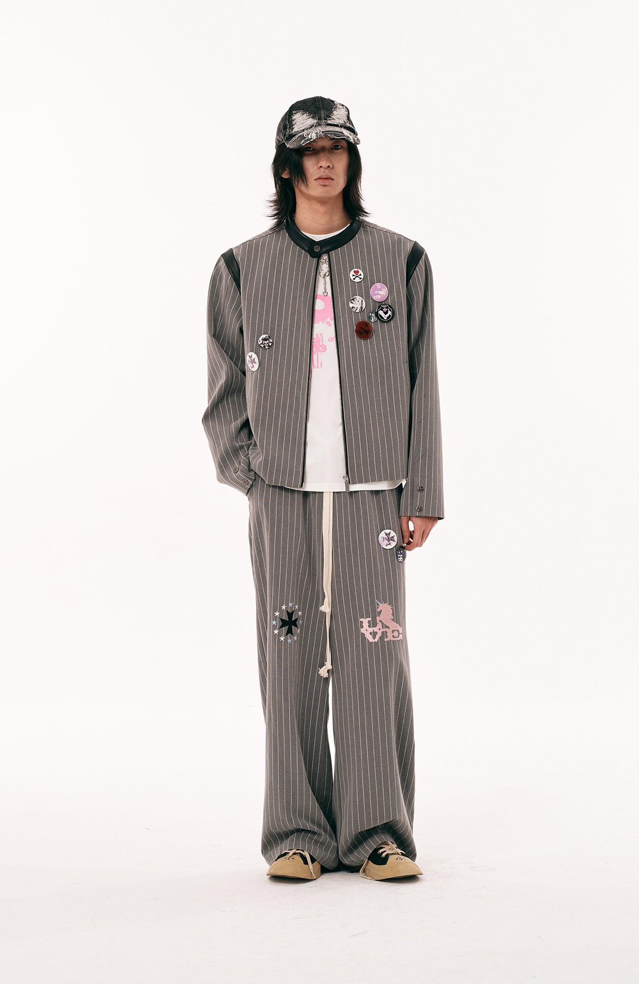 PASET Pinstripe Badge Zip-Up Jacket