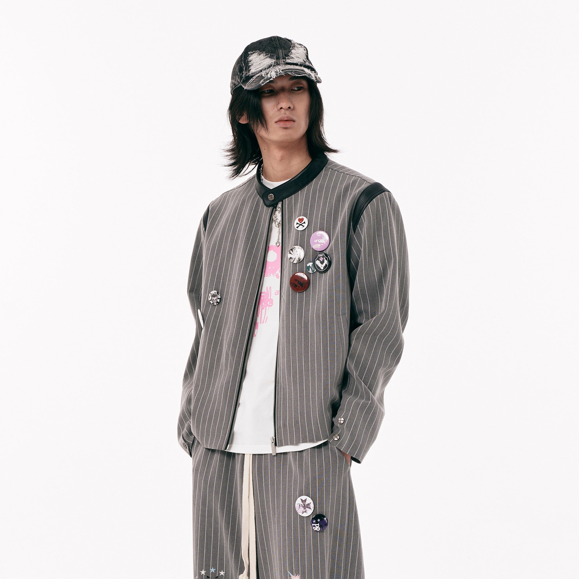 PASET Pinstripe Badge Zip-Up Jacket