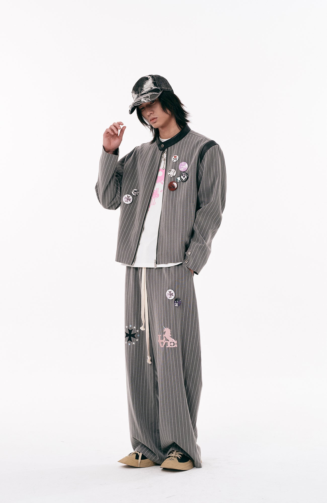 PASET Pinstripe Badge Zip-Up Jacket