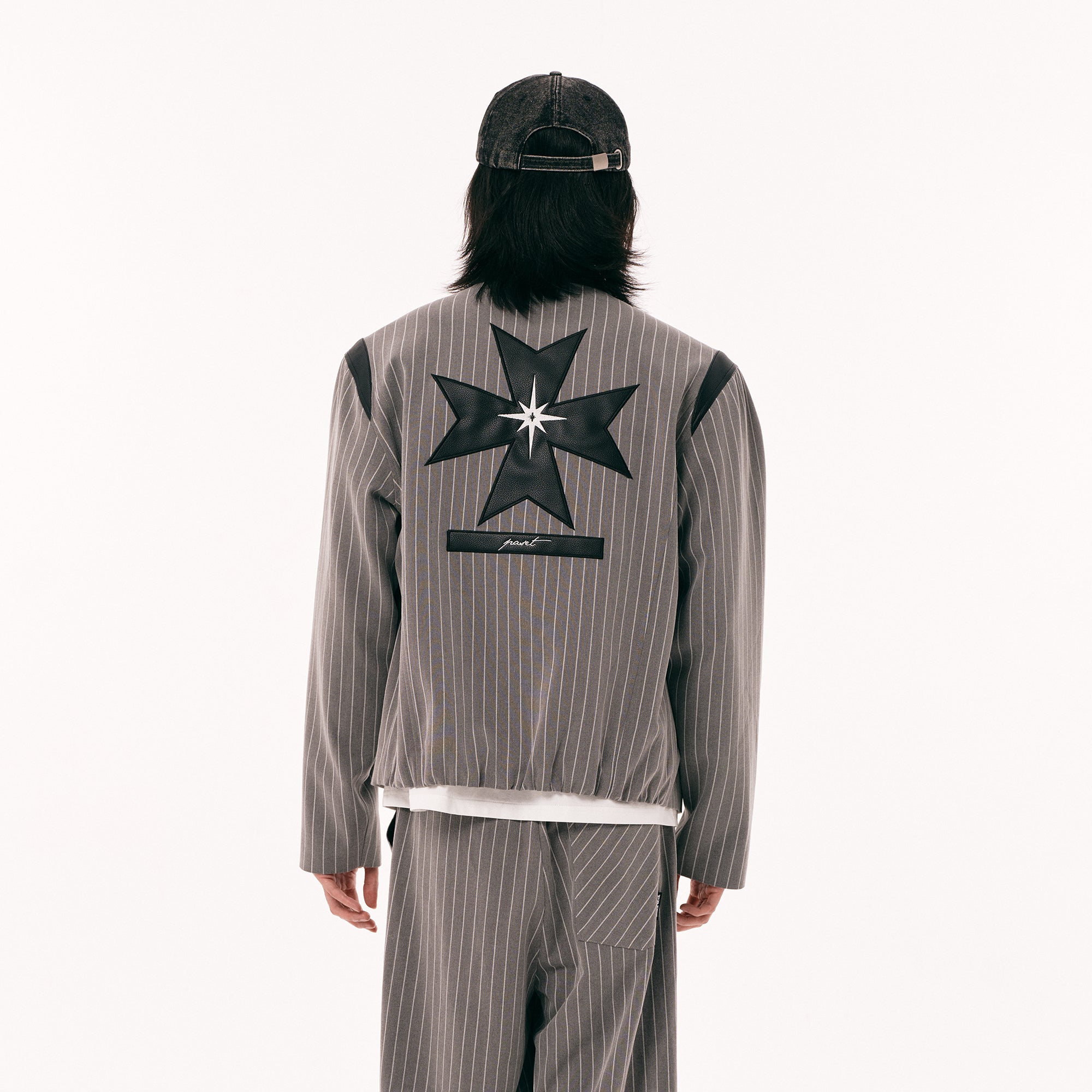 PASET Pinstripe Badge Zip-Up Jacket