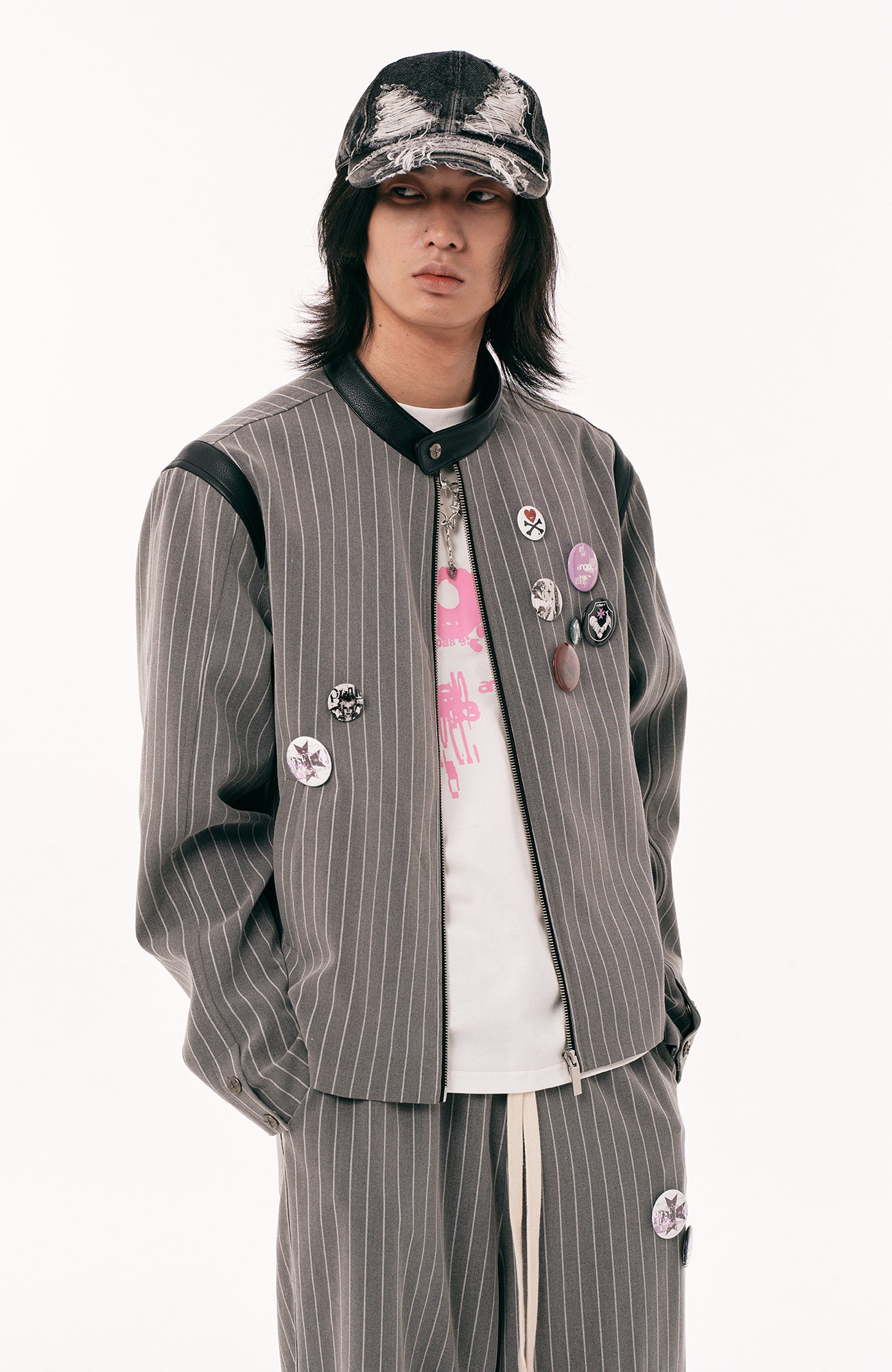 PASET Pinstripe Badge Zip-Up Jacket