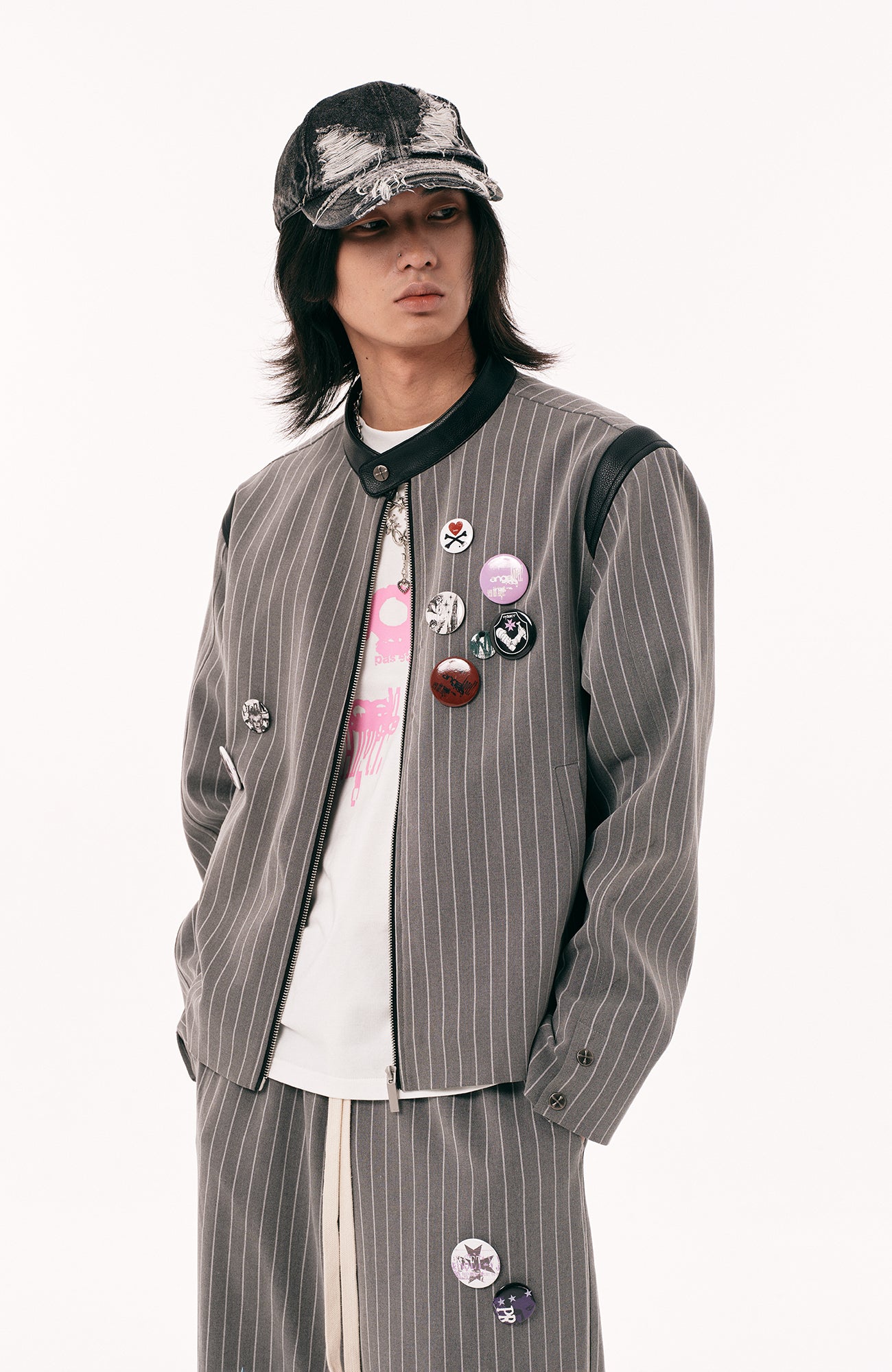 PASET Pinstripe Badge Zip-Up Jacket