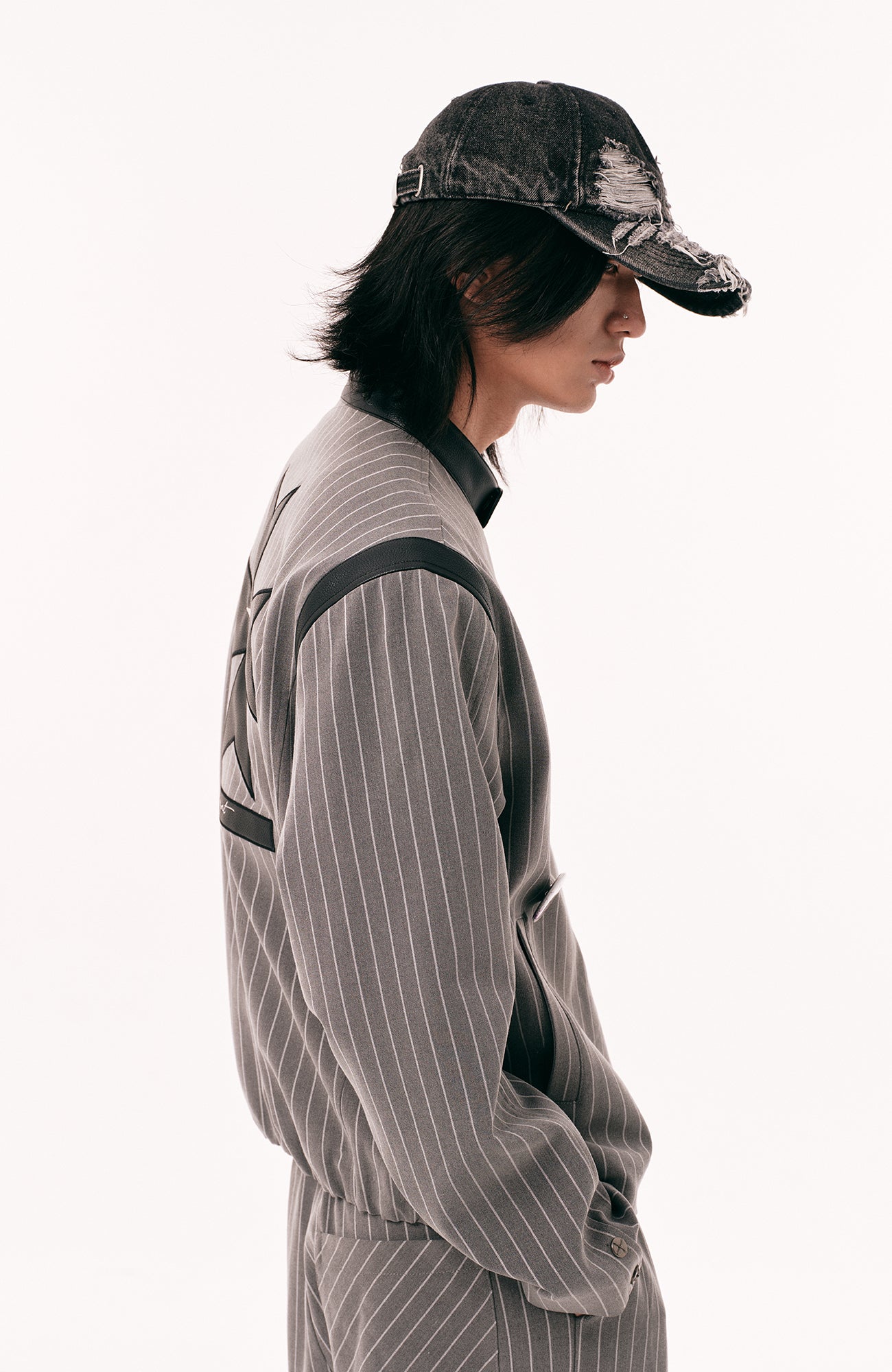 PASET Pinstripe Badge Zip-Up Jacket