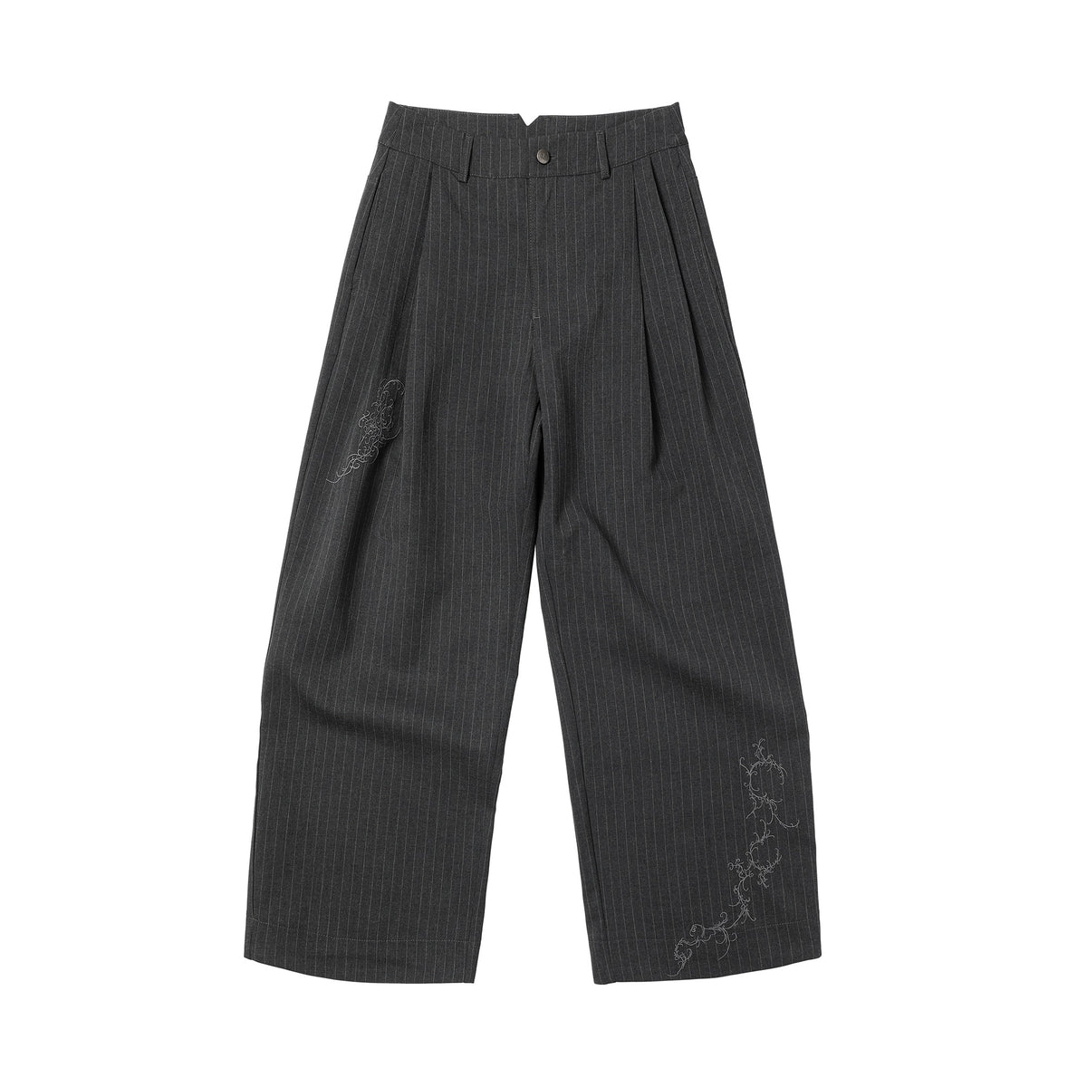 ELETEIZE Pleated Striped Vine Embroidered Wide-Leg Trousers