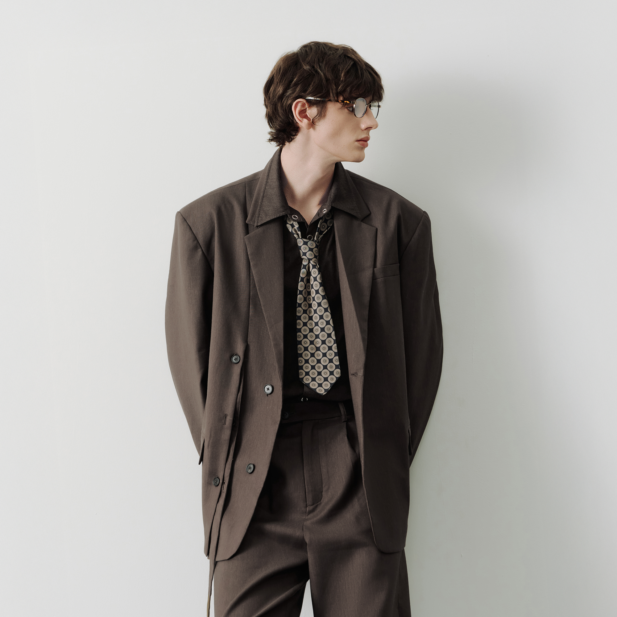 SAME FLOW Linen-Blend Split Hem Draped-Tie Blazer