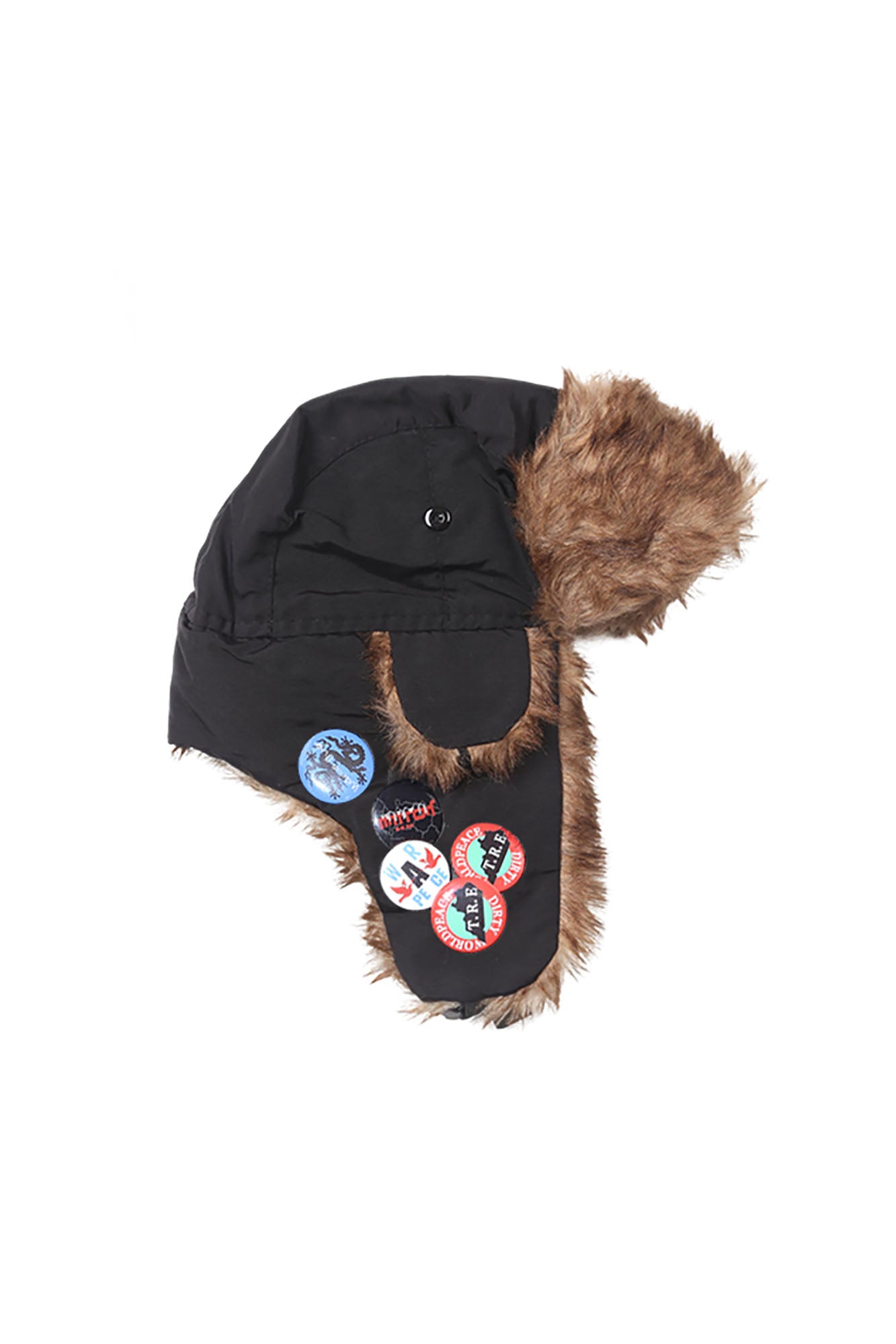 TRECLUB Faux-Fur Badge Aviator Hat