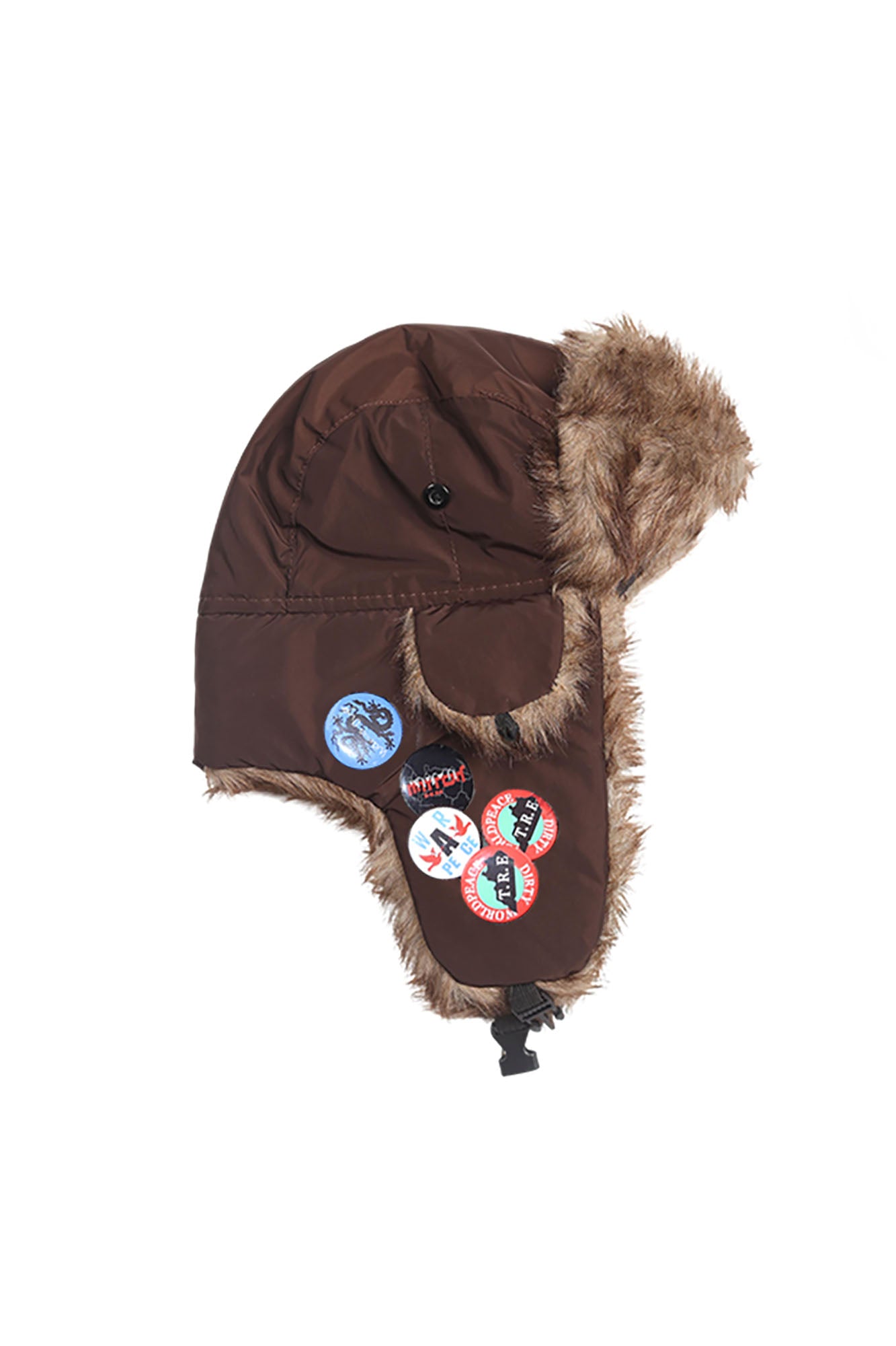 TRECLUB Faux-Fur Badge Aviator Hat