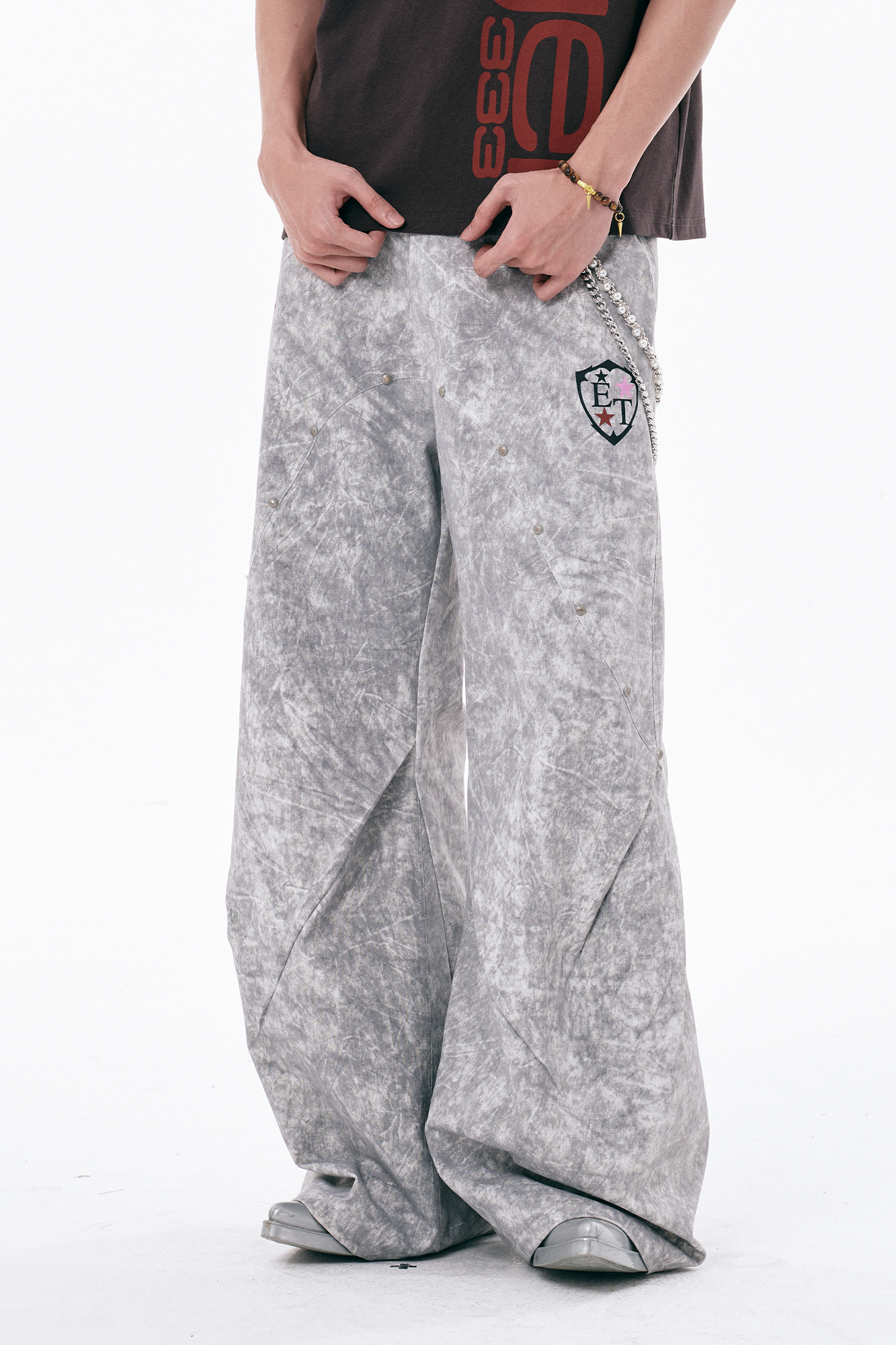 PASET Distressed Marbled Curved Pants