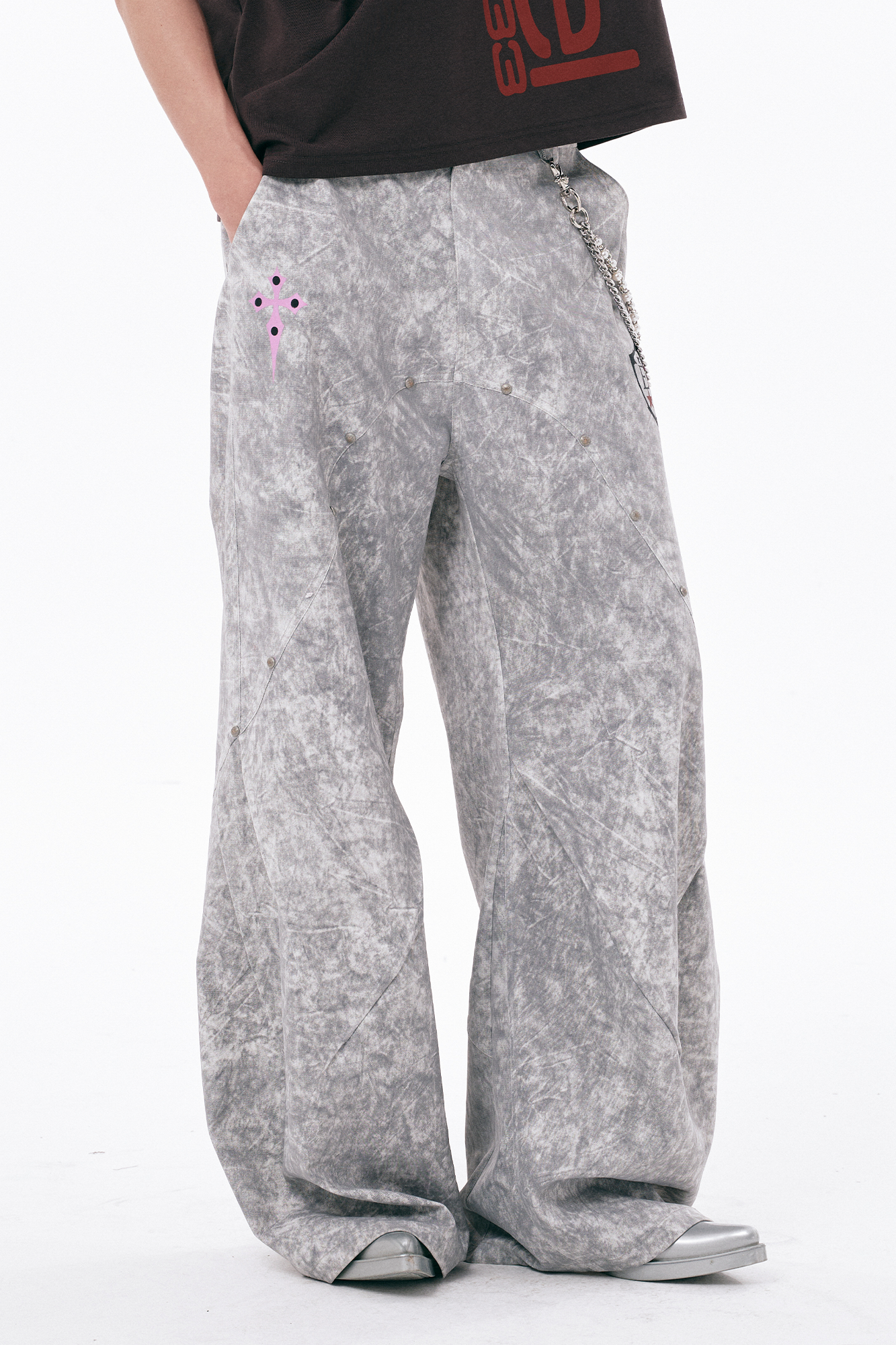 PASET Distressed Marbled Curved Pants