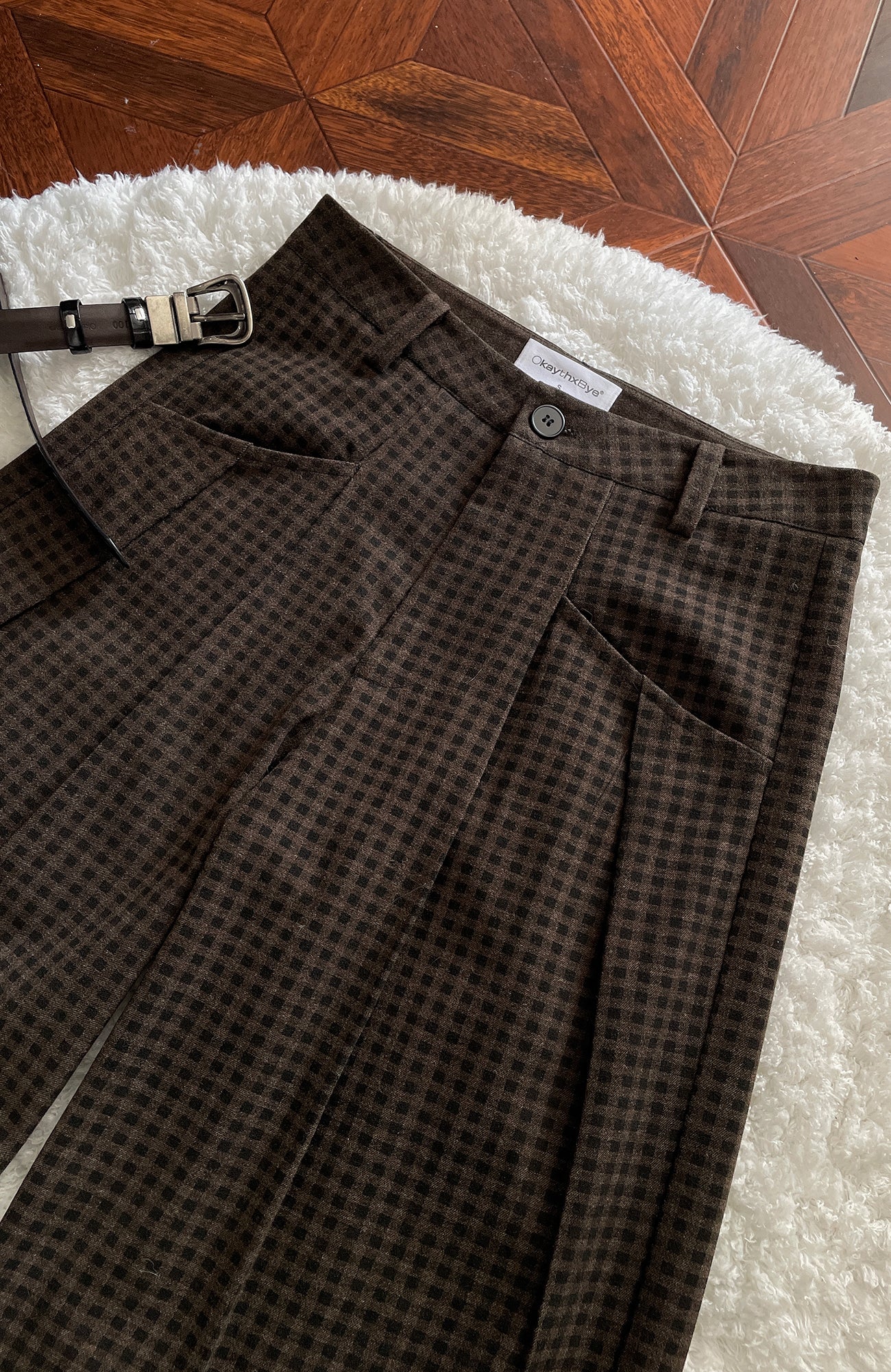 OKAYTHXBYE Retro Checks Double-Pleated Trousers