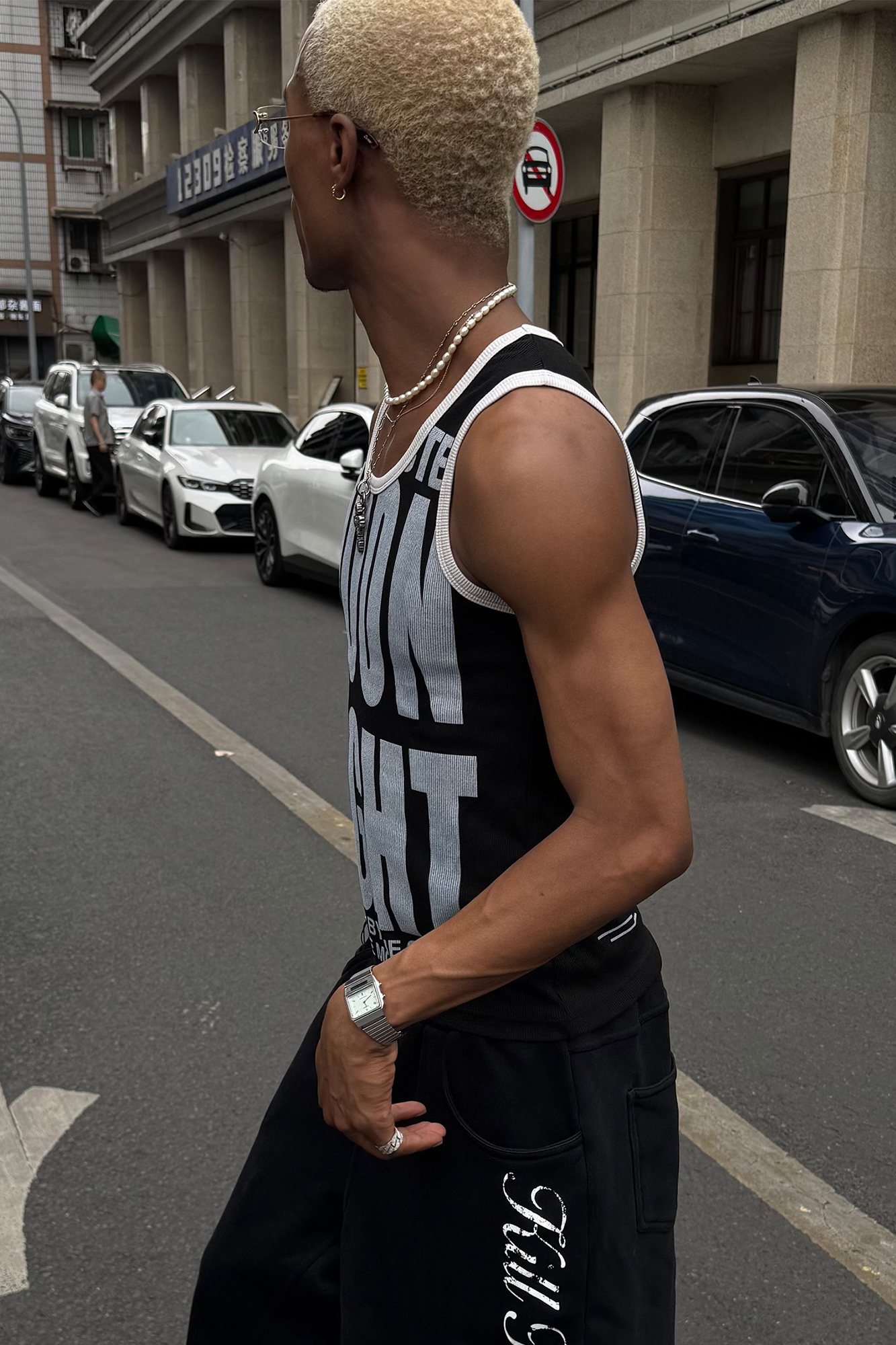 STEEPC Slogan Letter Graphic Ribbed Slim Tank Top