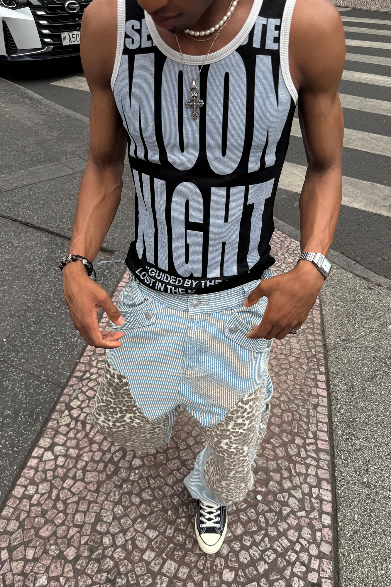 STEEPC Slogan Letter Graphic Ribbed Slim Tank Top