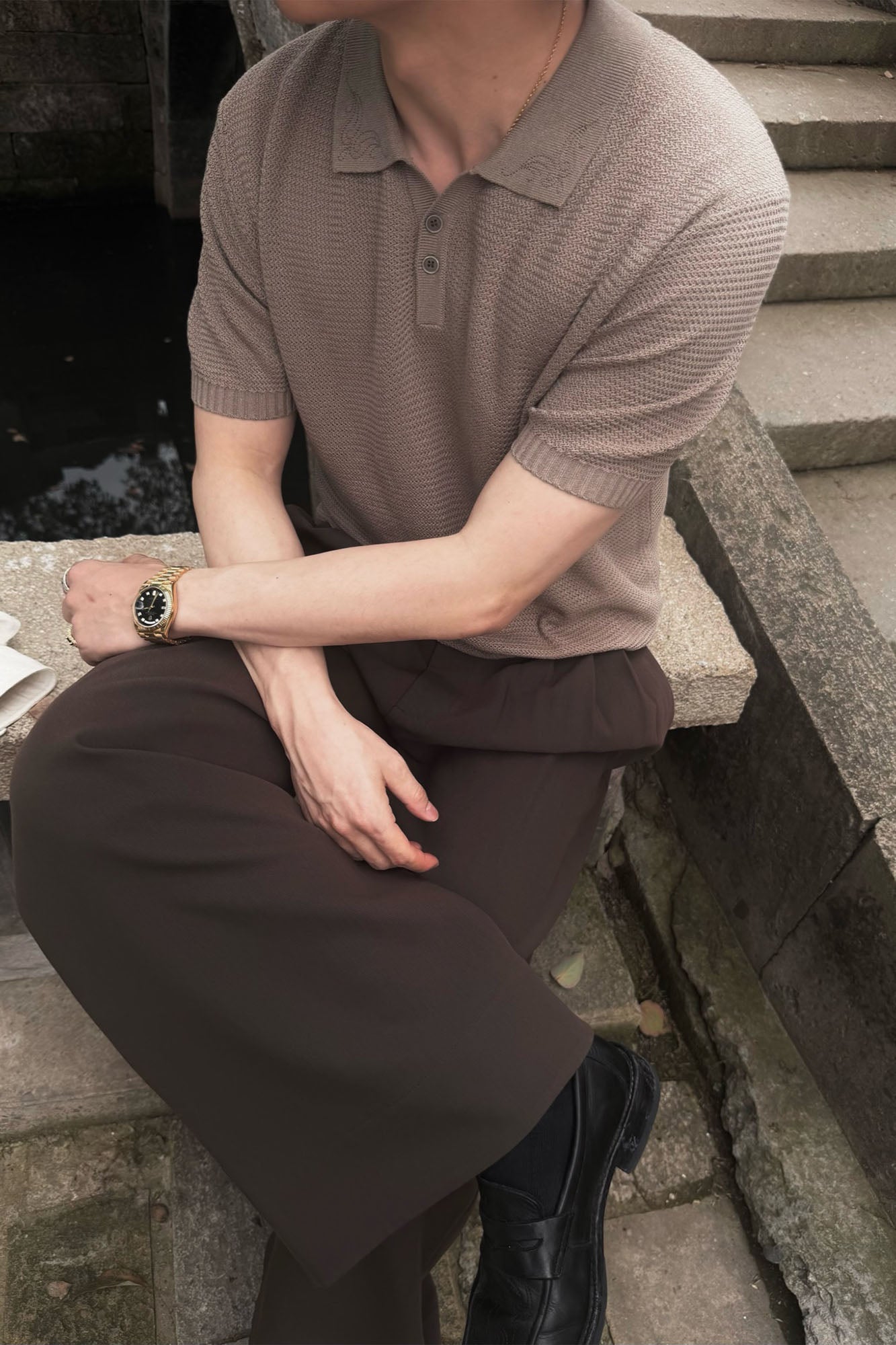 CATSSTAC Linen-Blend Knitted Polo Tee, premium urban and streetwear designers apparel on PROJECTISR.com, CATSSTAC