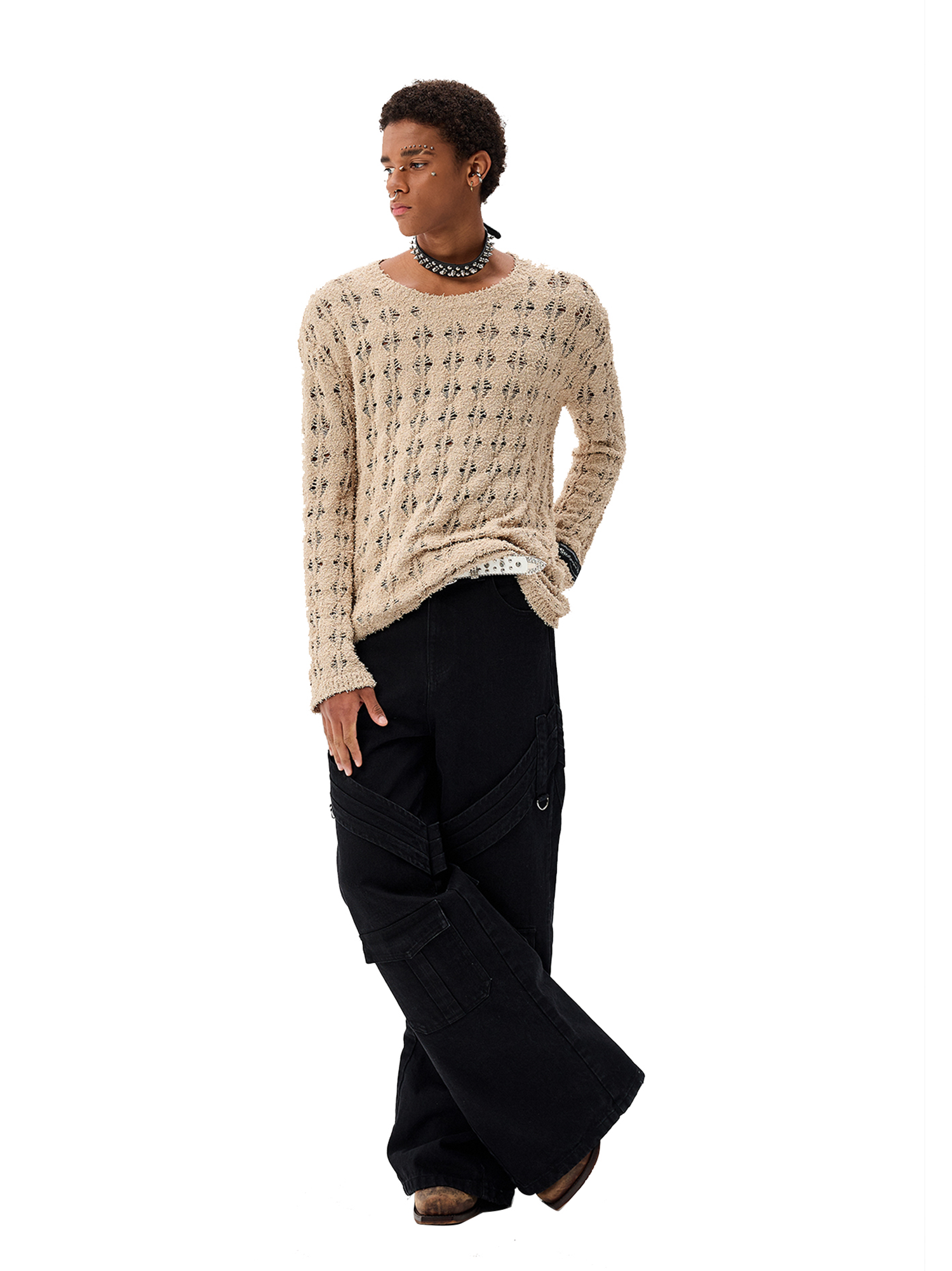 CYCYCY Punk Open-Knit Distressed Sweater