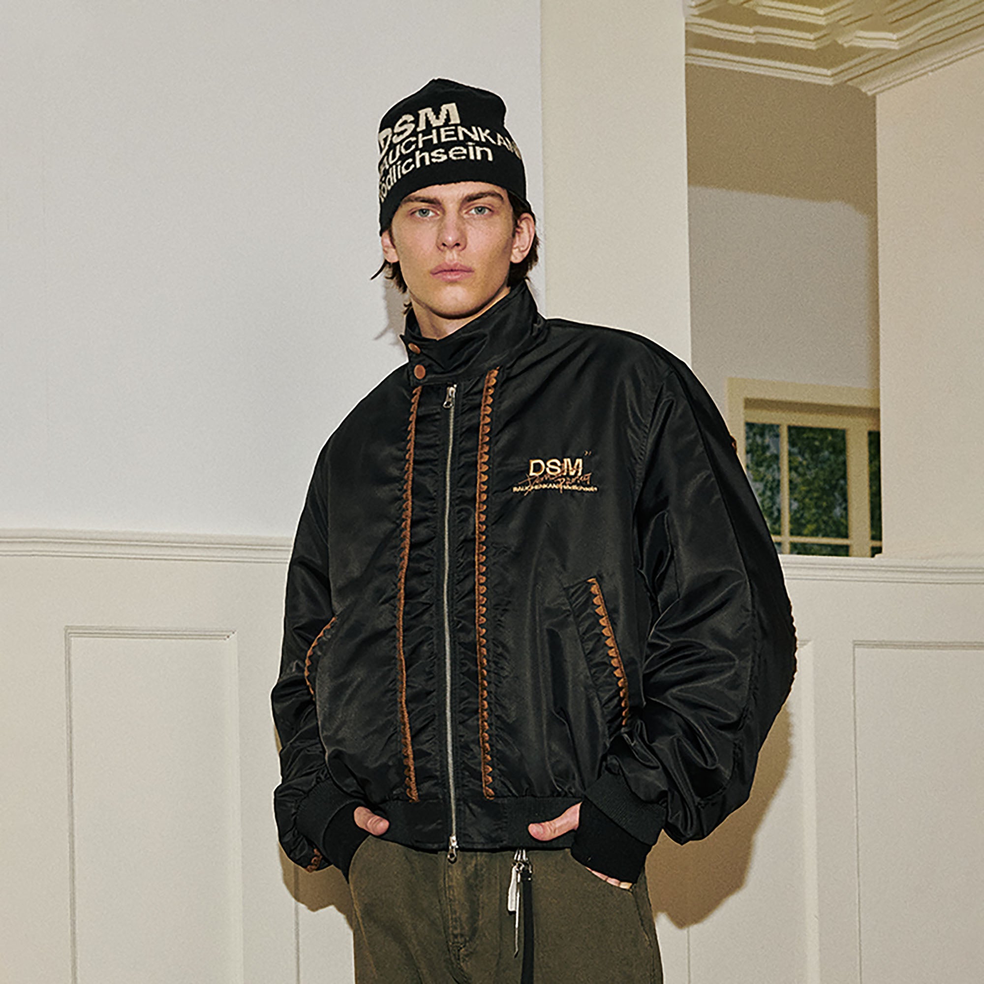 DONSMOKE Glossy Contrast Whipstitch Bomber Jacket, premium urban and streetwear designers apparel on PROJECTISR.com, DONSMOKE