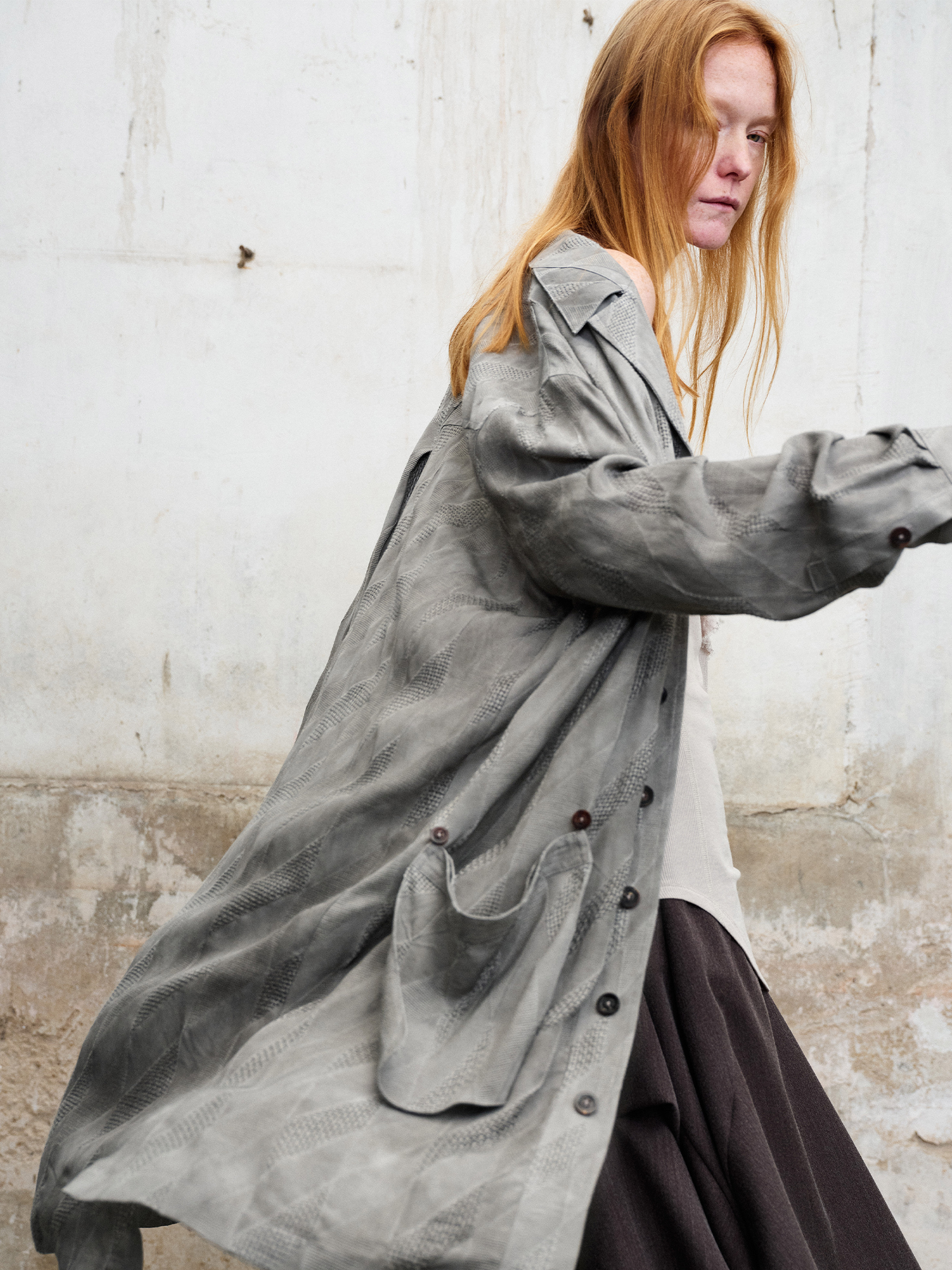 ILNya Nieternite Nifutur Dirty-Dye Jacquard Longline Shirt