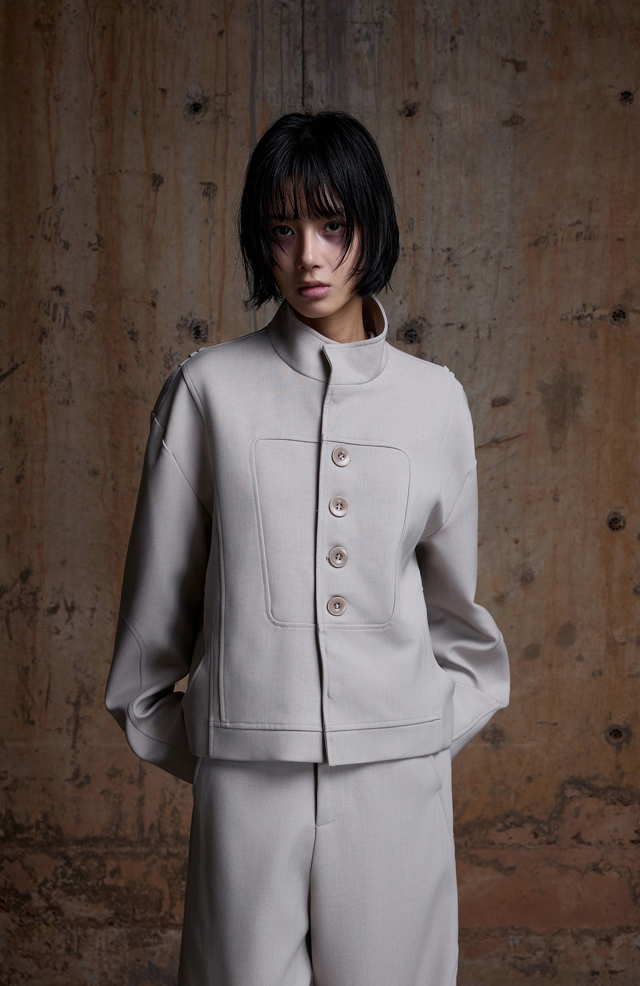 2000RSK Spliced Lace-Up Mock-Neck Jacket