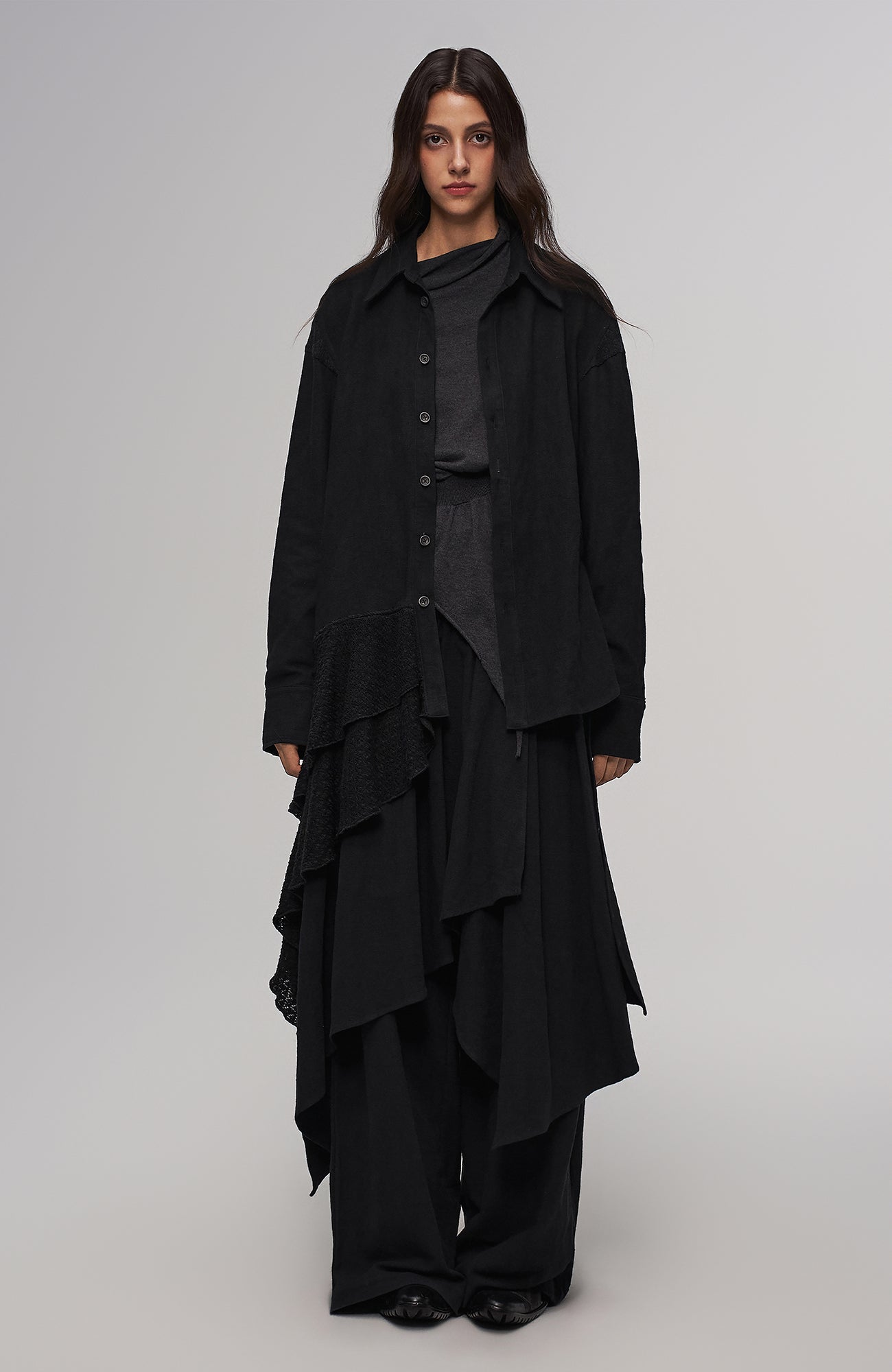 ILNya Nieternite Nifutur Asymmetric Drape Panel Ramie-Blend Shirt, premium urban and streetwear designers apparel on PROJECTISR.com, ILNya Nieternite Nifutur