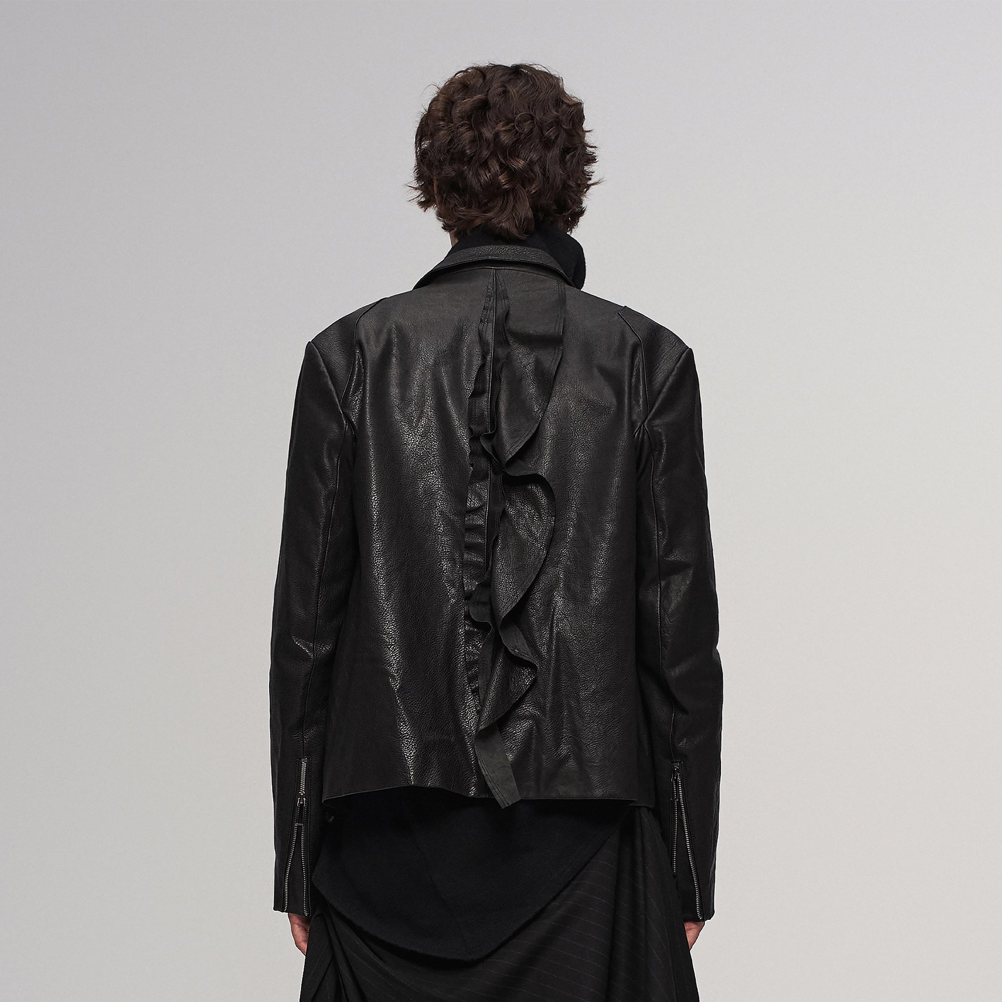 ILNya Nieternite Nifutur Asymmetric Ruffled Leather Biker Jacket