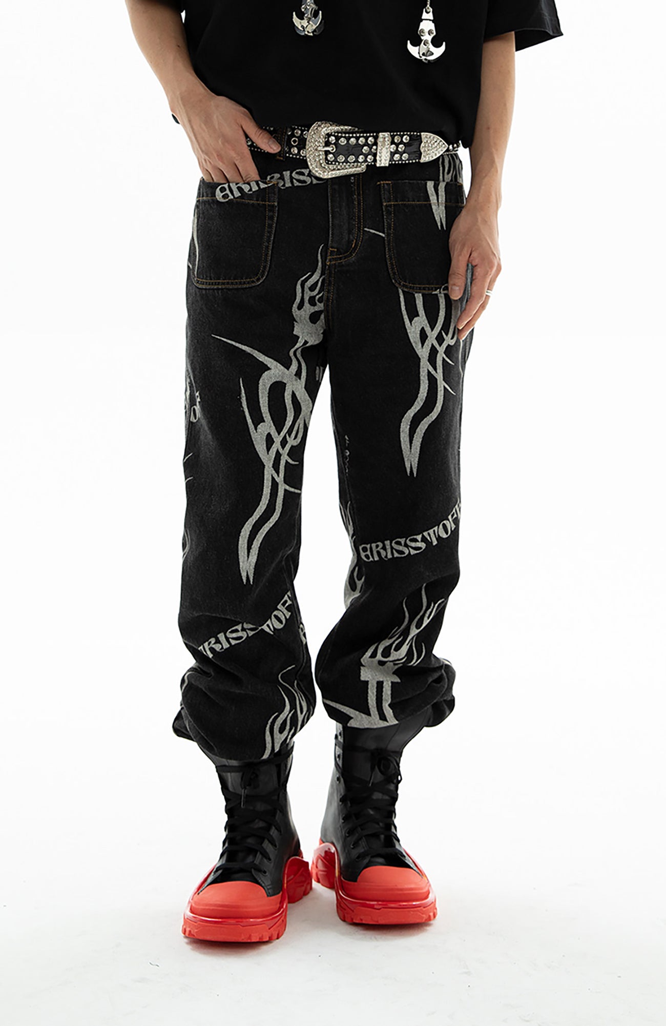 CYCYCY X ERISSTOFF Croc-Embossed Diamond Studded Leather Belt
