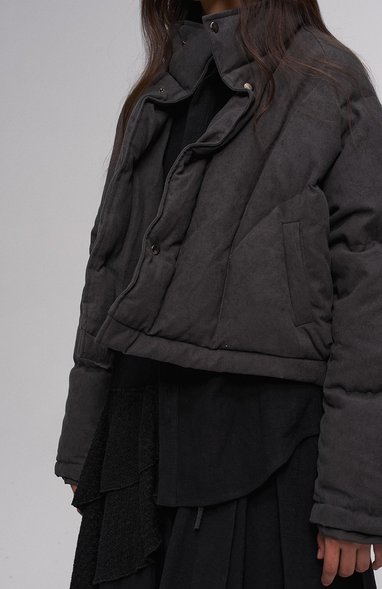 ILNya Nieternite Nifutur Asymmetrical Collar Cocoon Cropped Down Jacket