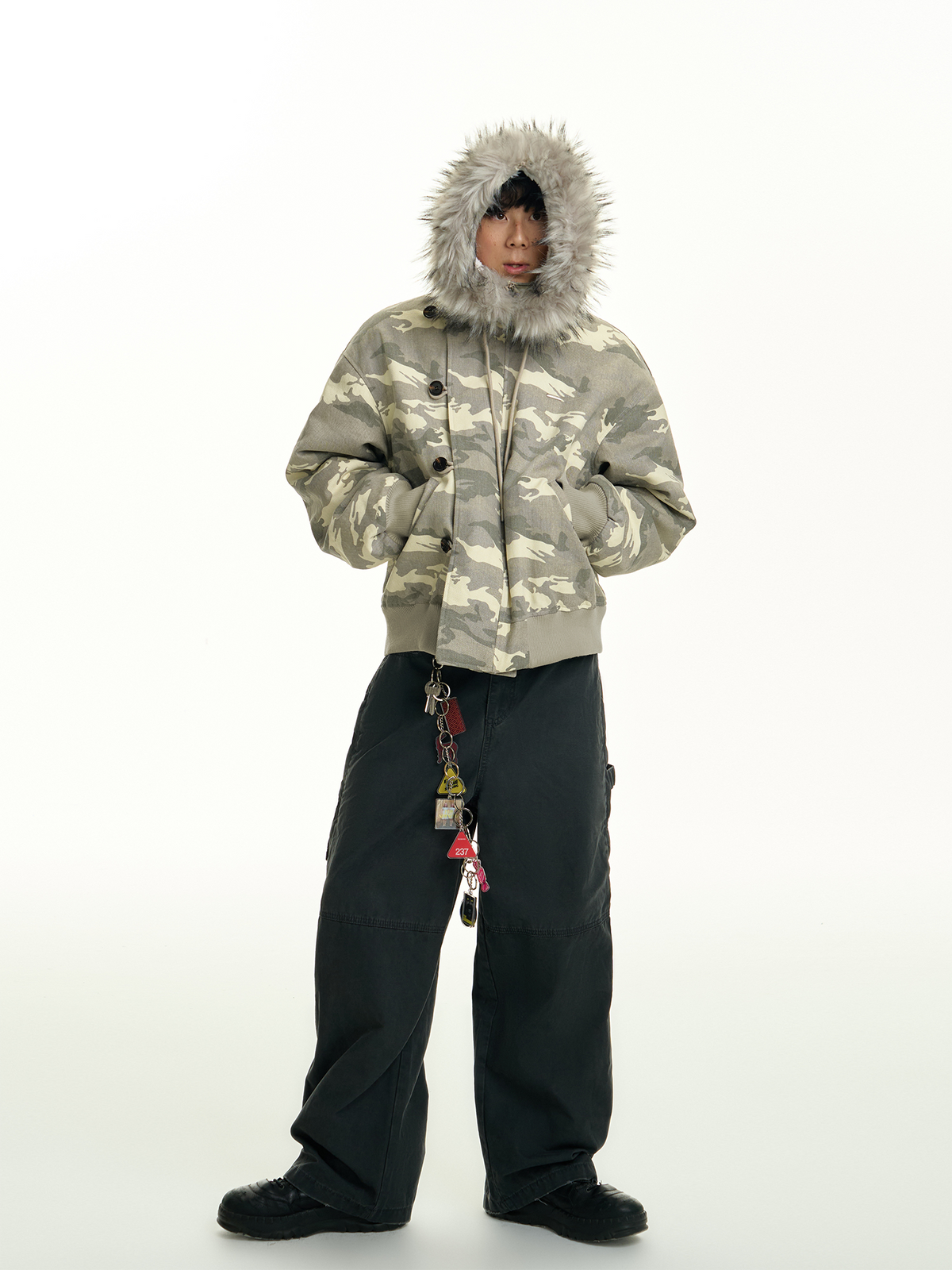 TGNS Detachable Fur-Collar Hooded Padded Parka