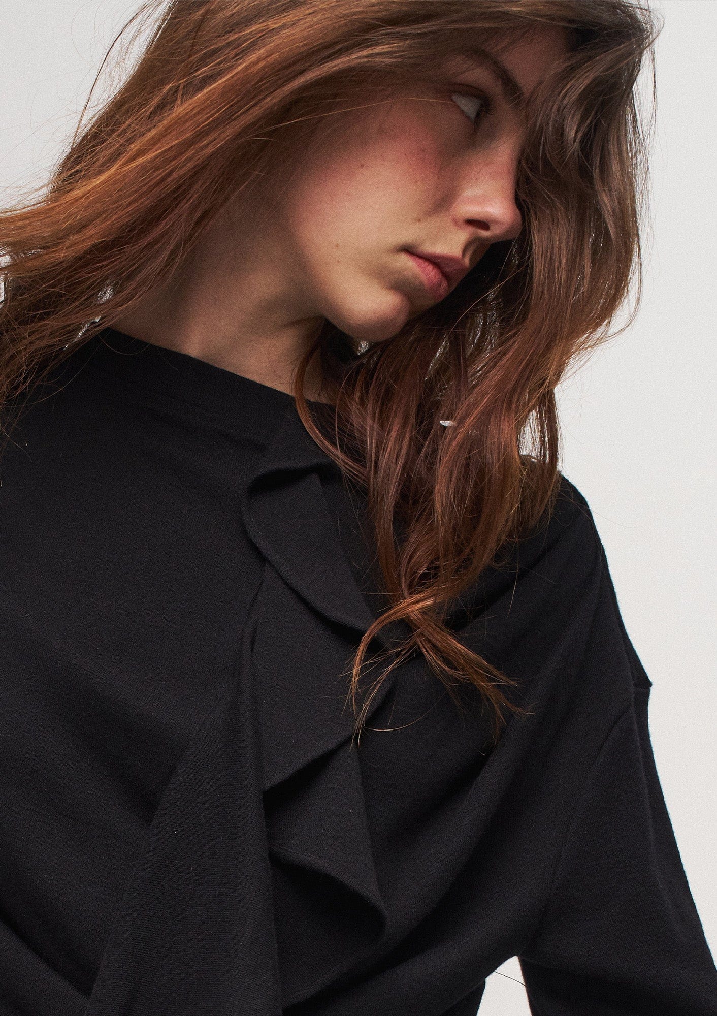 ILNya Nieternite Nifutur Ruffled Mock Neck Thumb Holes Wrinkled Base Layer, premium urban and streetwear designers apparel on PROJECTISR.com, ILNya Nieternite Nifutur