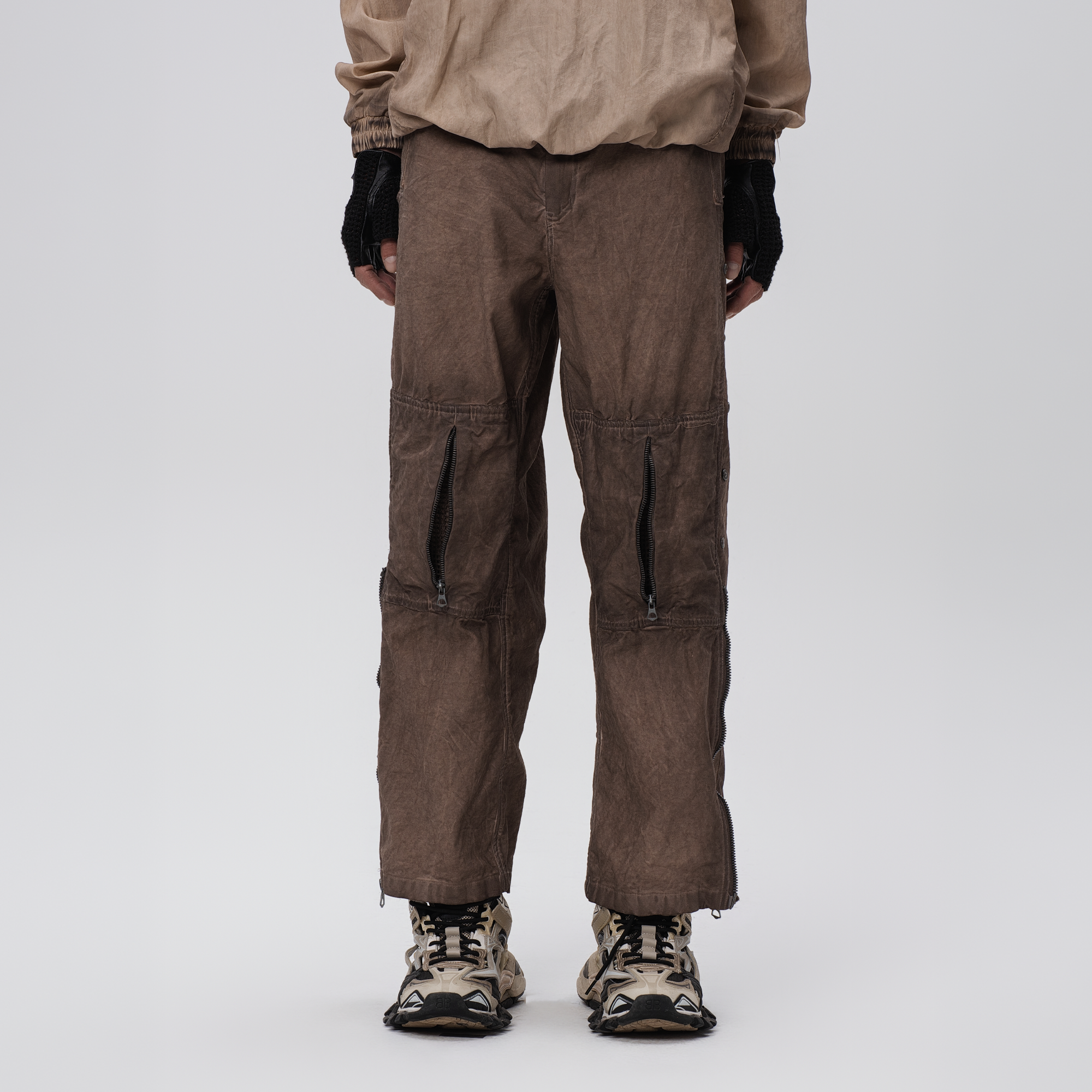 STEAM Distressed Mesh-Knee Multi-Pocket Straight-Leg Cargo Pants