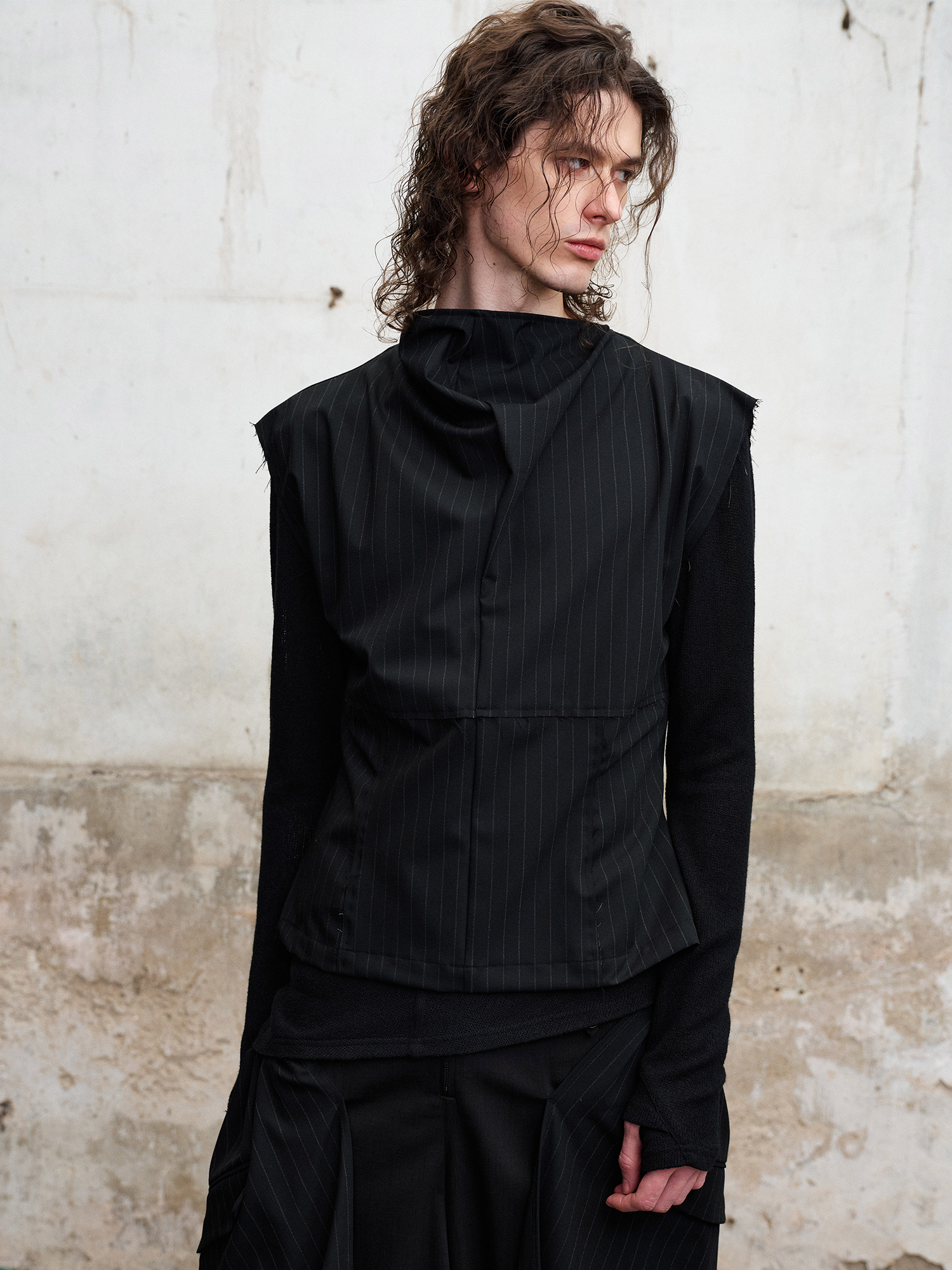 ILNya Nieternite Nifutur Paneled Pinstripe Drape Neck Vest