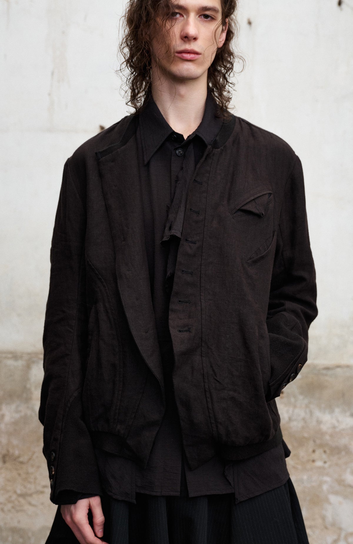 ILNya Nieternite Nifutur Asymmetrical Ribbed-Splice Short Jacket