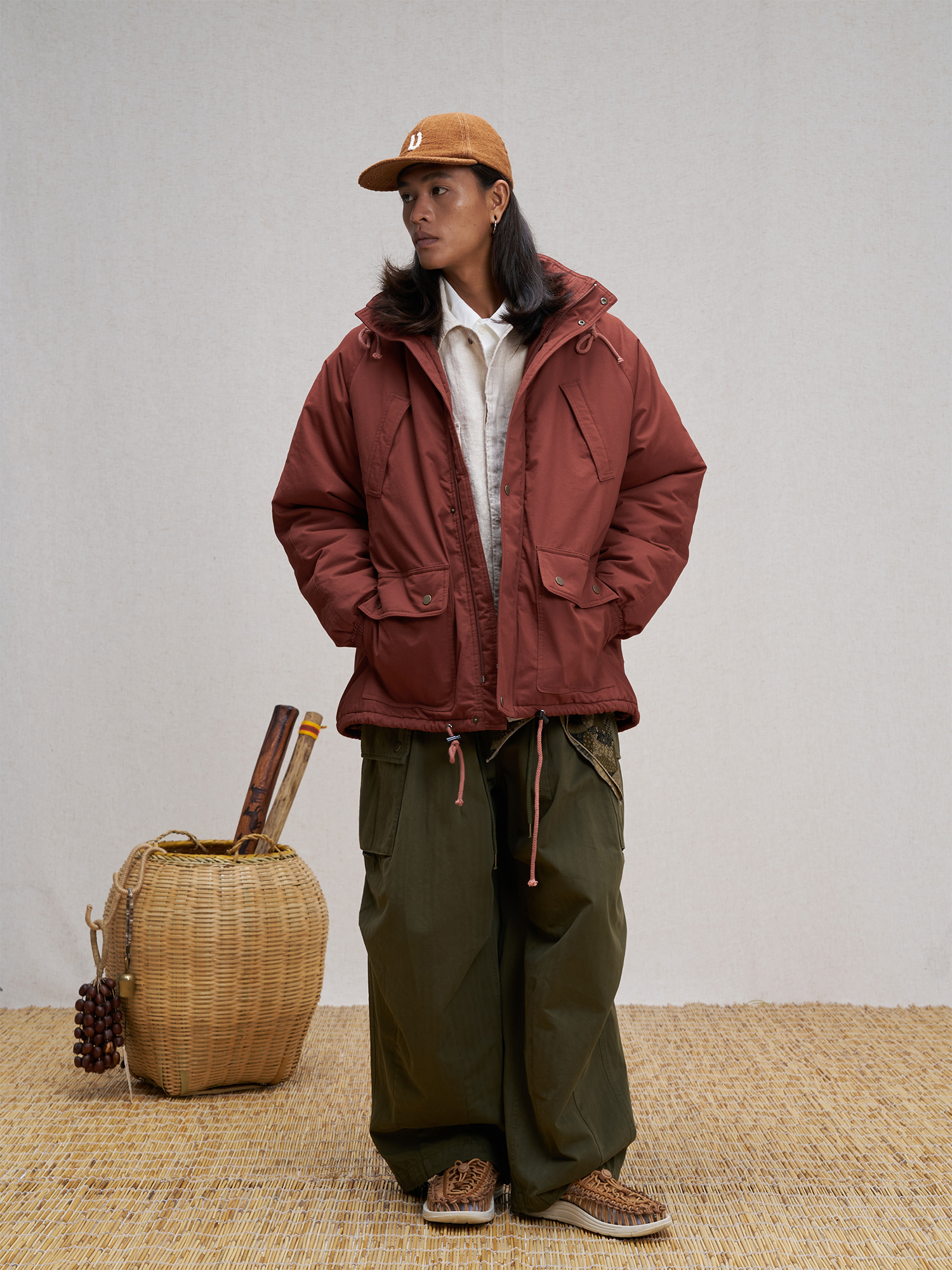 UNLIMITED MOTE Patchwork-Elbow Padded Utility Parka