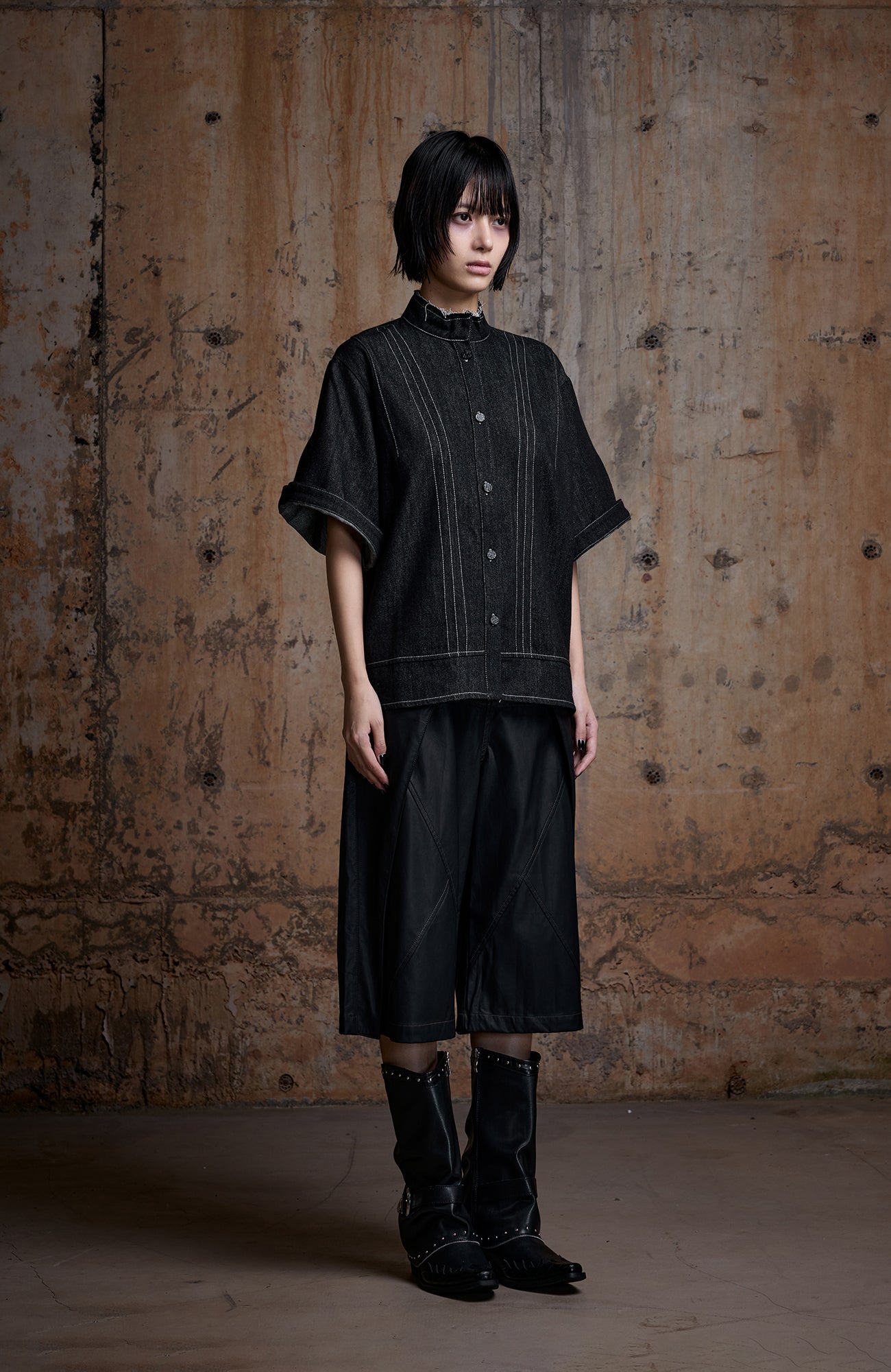 2000RSK Frayed Denim Short-Sleeve Button-Down Shirt
