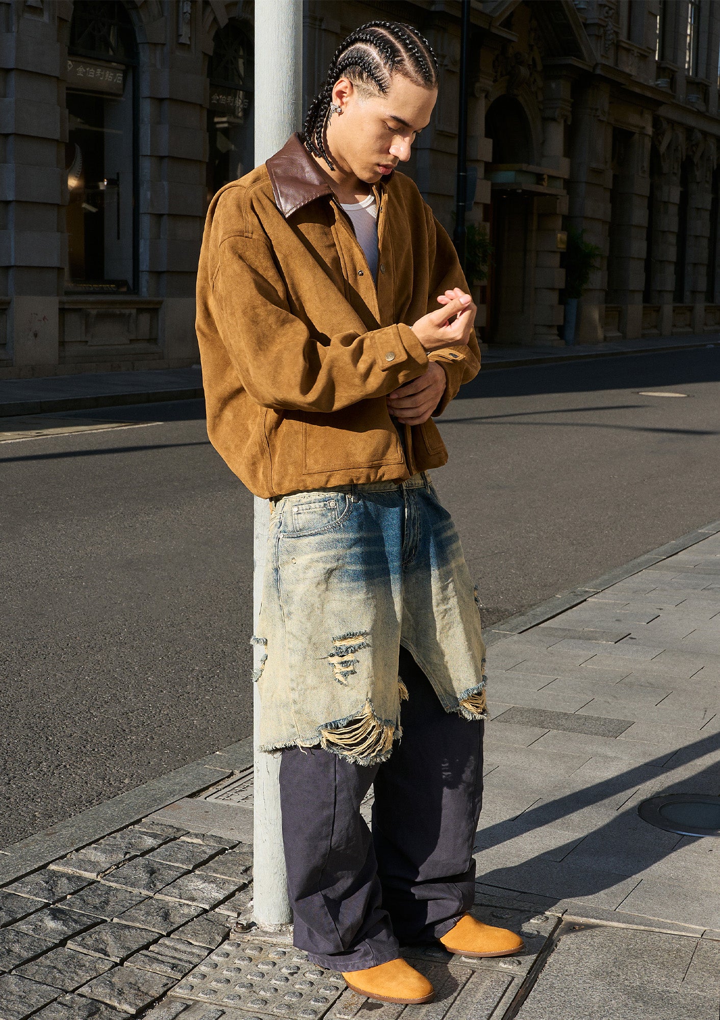 STEEPC Distressed Layered Denim Overlay Pants, premium urban and streetwear designers apparel on PROJECTISR.com, STEEPC