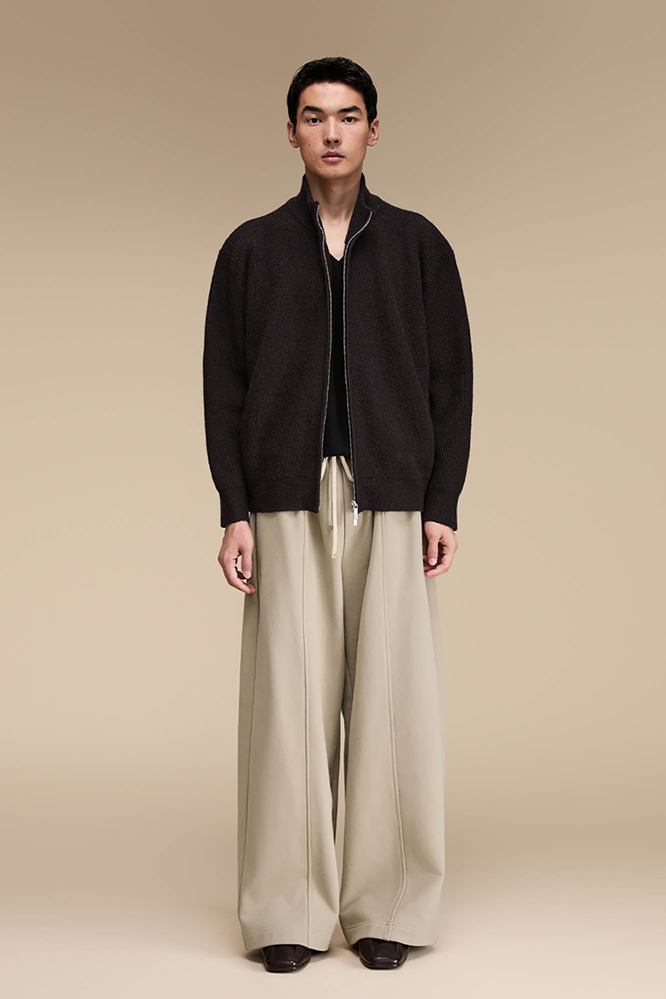 OPICLOTH Essential Fleece-Lined Spliced Wide-Leg Pants