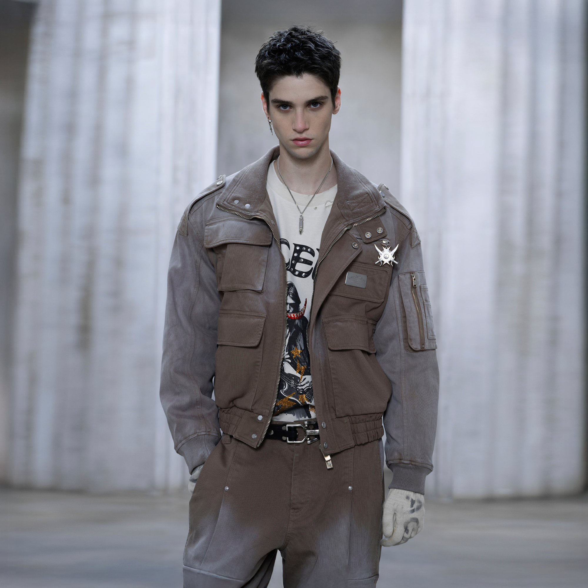 FACEONLAB Washed Multi-Pocket Utility Jacket