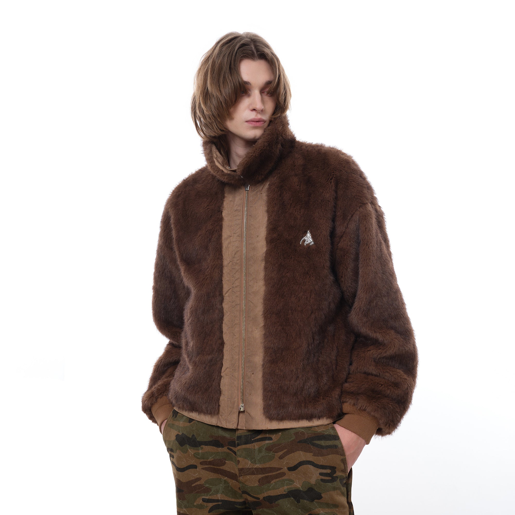 FACEONLAB Reversible Fleece Collar Deck Jacket Khaki